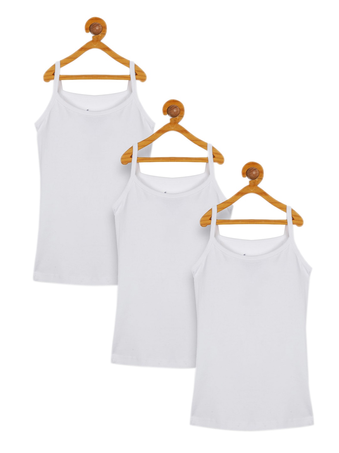 

KiddoPanti Girls Pack Of 3 White Solid Pure Cotton Camisoles