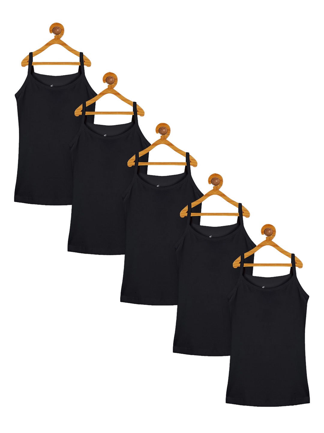 

KiddoPanti Girls Pack Of 5 Black Solid Pure Cotton Camisoles