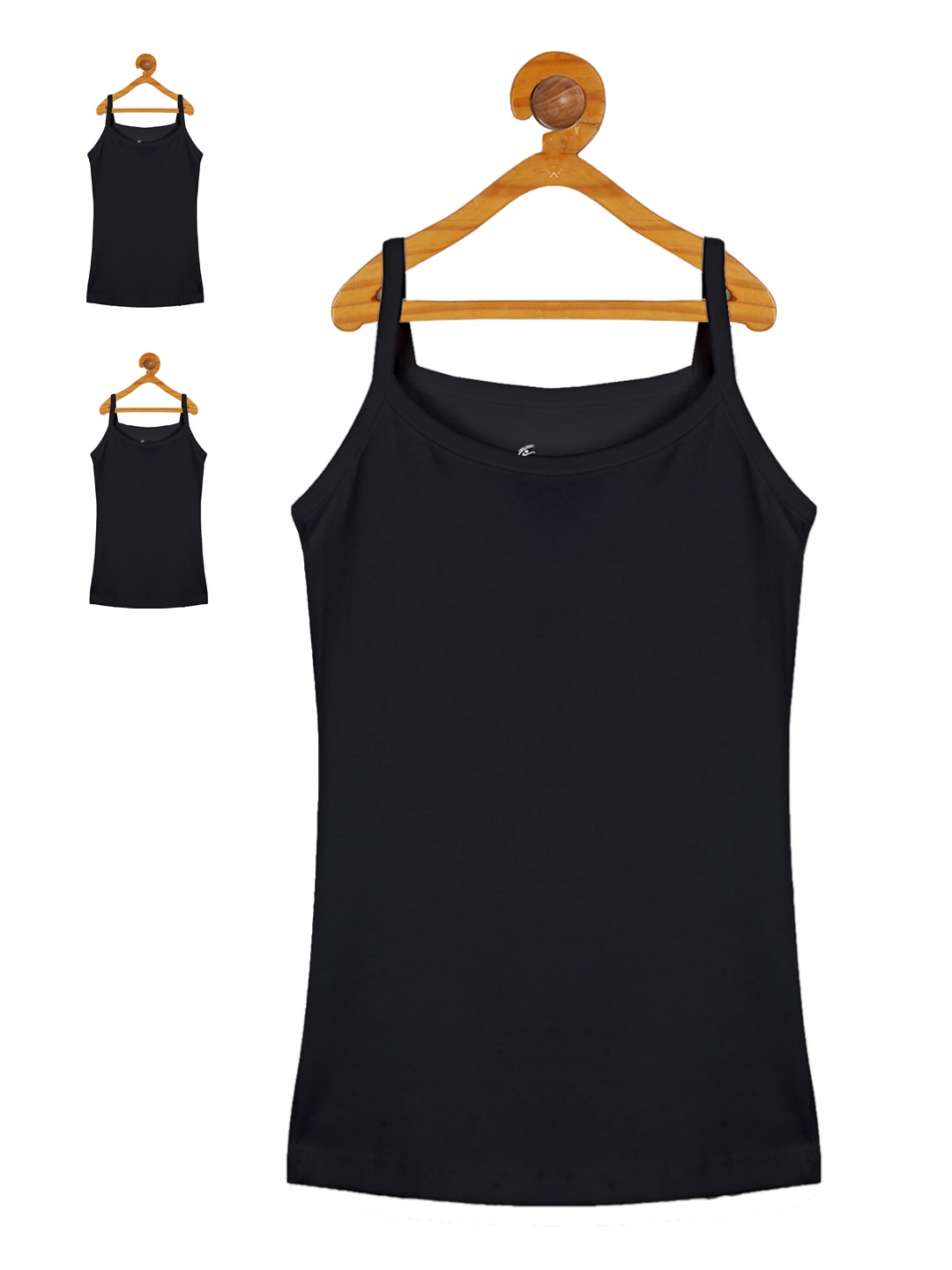 KiddoPanti Girls Pack Of 3 Solid Cotton Camisoles, Black