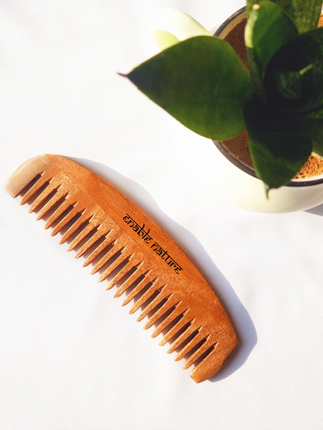 

Enable Nature Neem Wood Curved Detangle Wide Teeth Comb, Brown