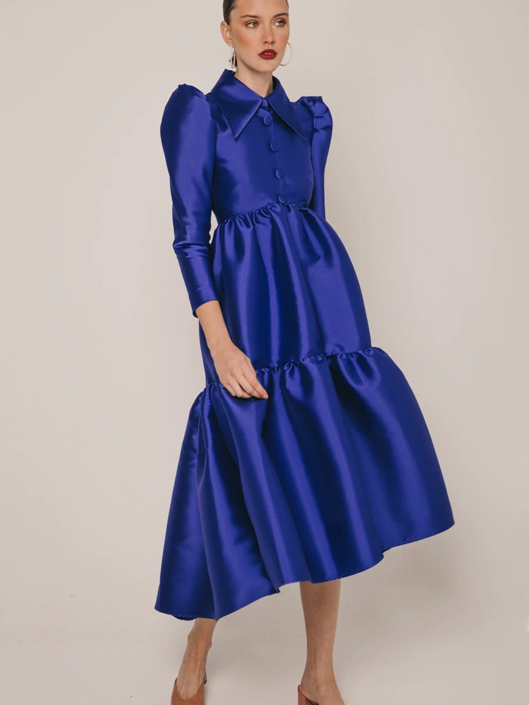 

KHUSHBOO AND PANKAJ Blue Fit And Flare Silk Midi Dress