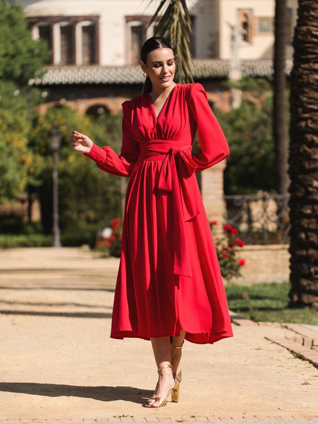 KHUSHBOO AND PANKAJ Red Empire Silk Dress
