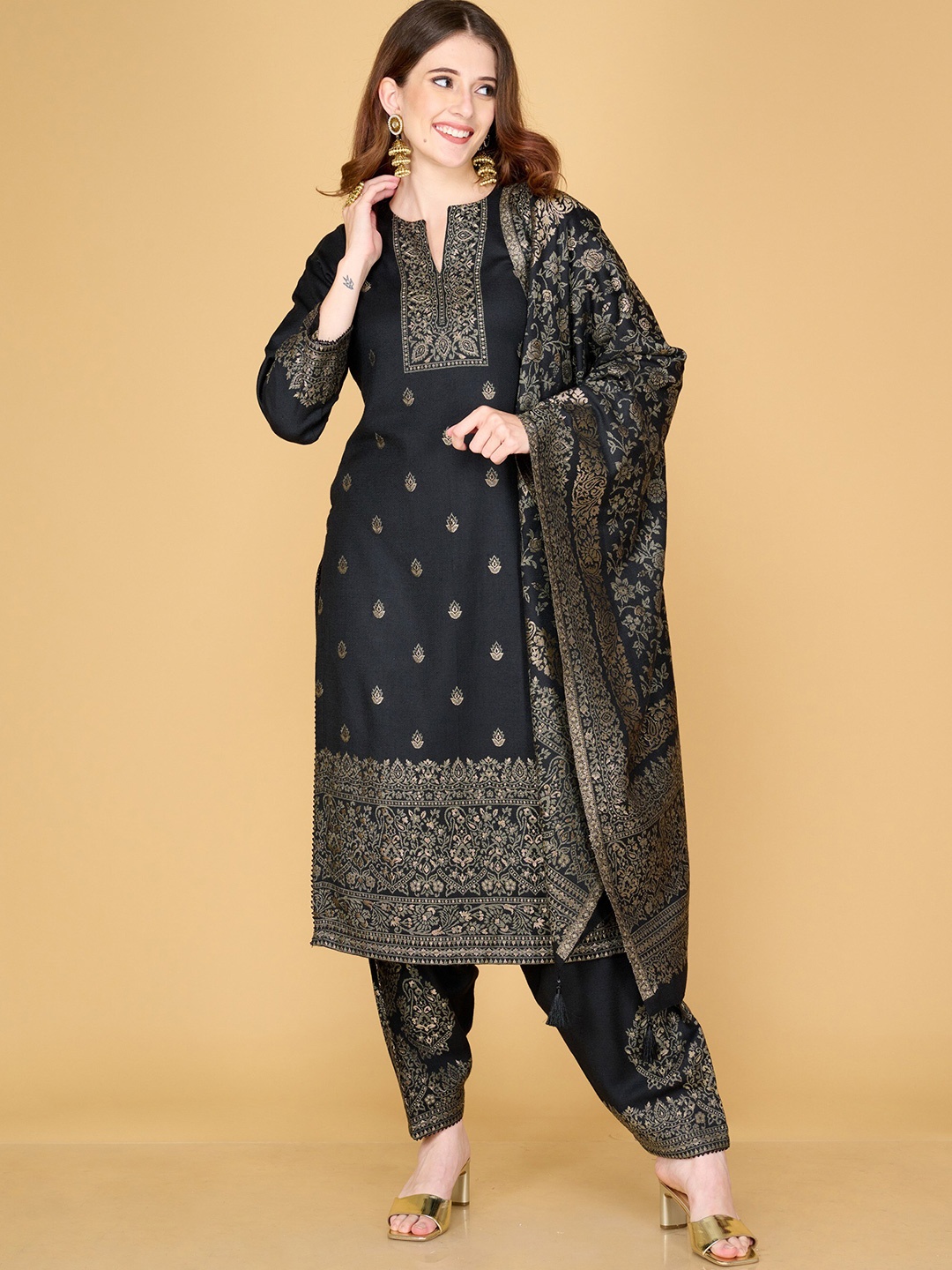 

Safaa Black & Brown Viscose Rayon Unstitched Dress Material