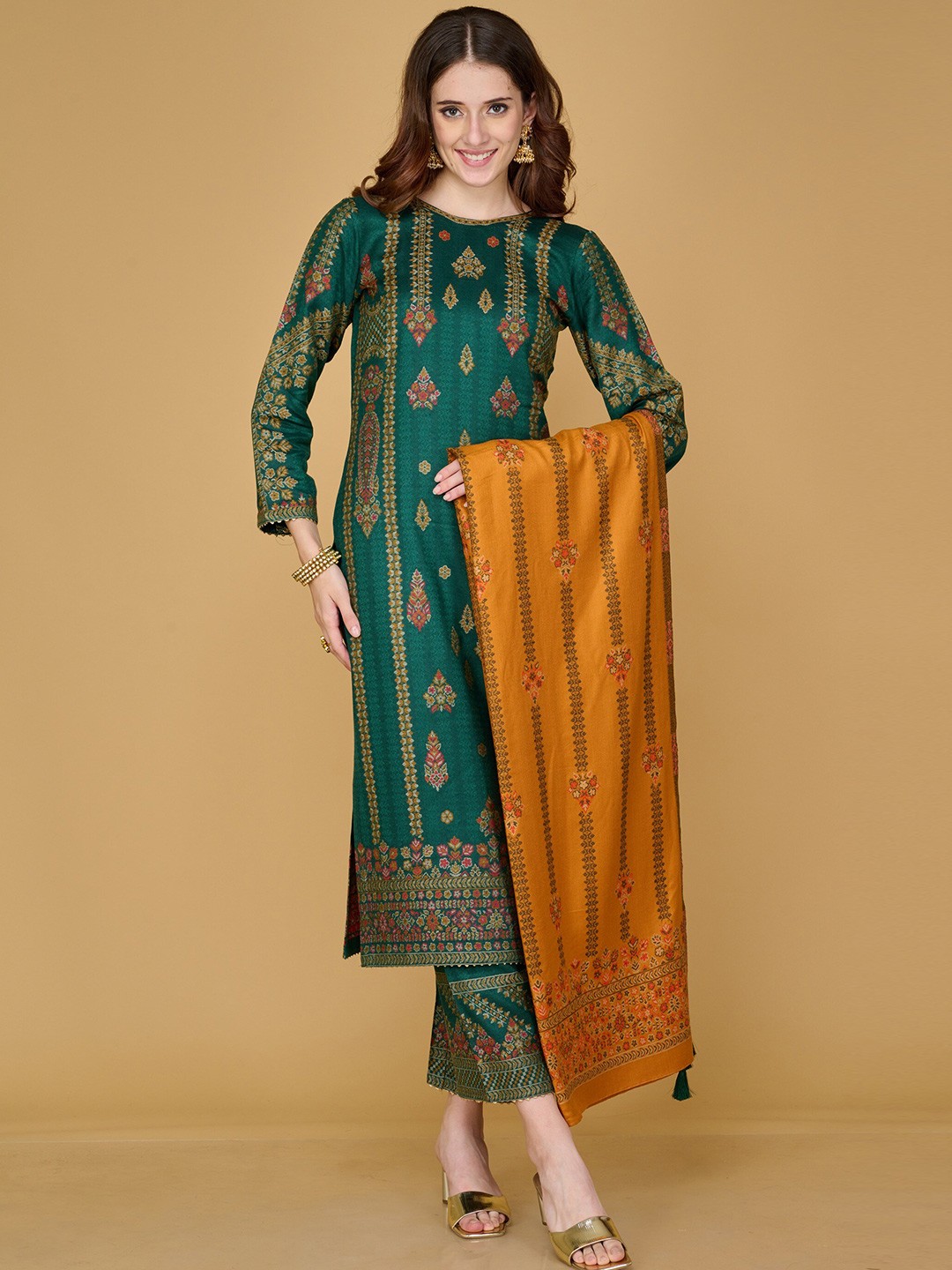 

Safaa Green & Red Viscose Rayon Unstitched Dress Material and Dupatta