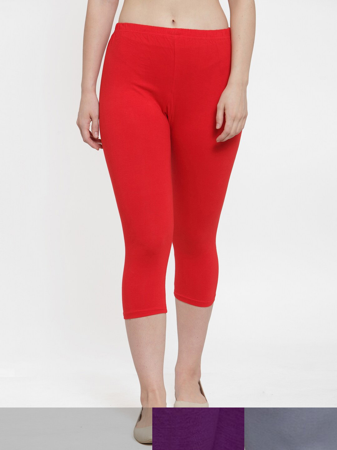 

Jinfo Women Red & Grey Pack of 3 Cotton Capris