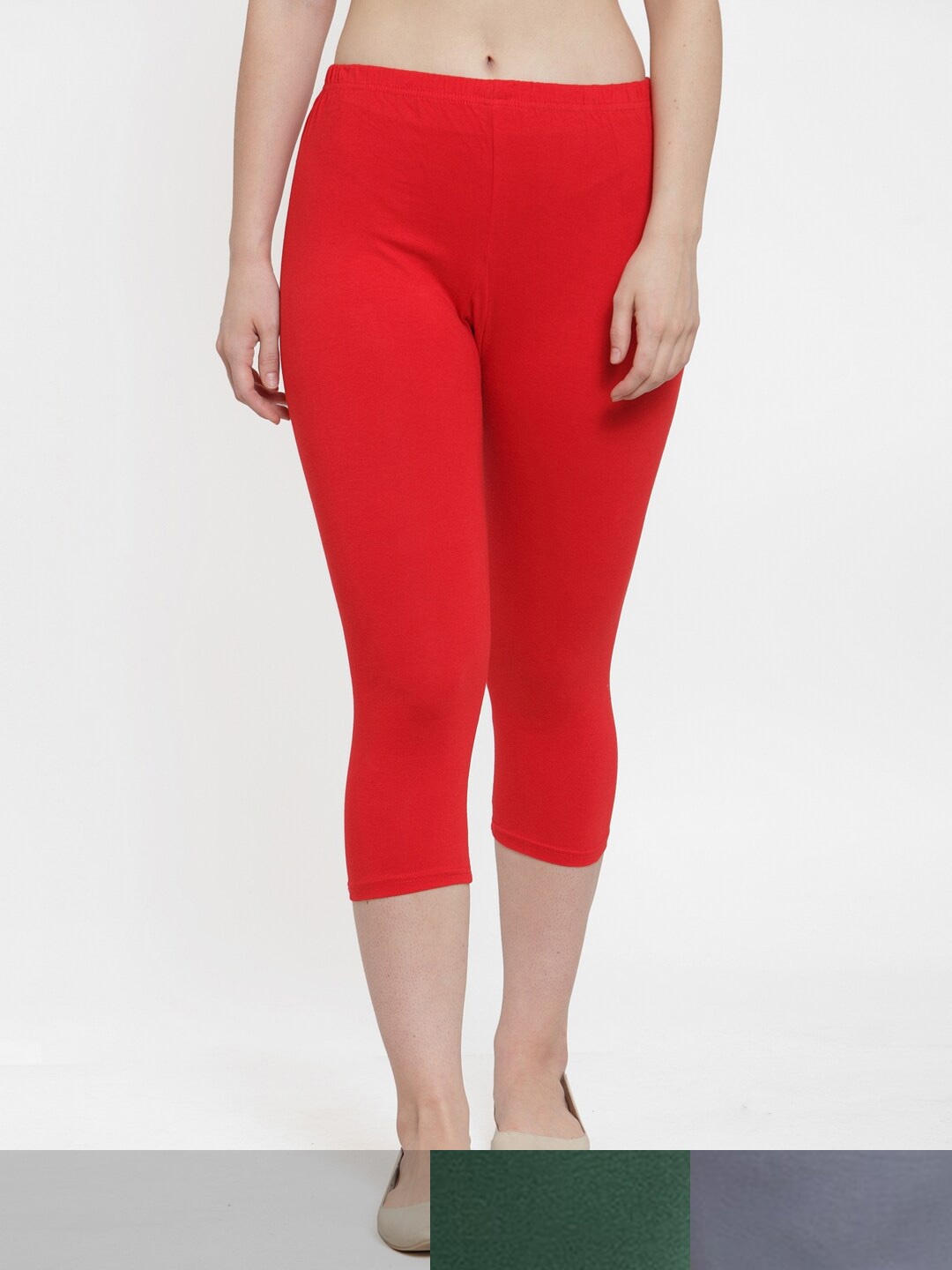 

Jinfo Women Red & Grey Pack of 3 Cotton Capris
