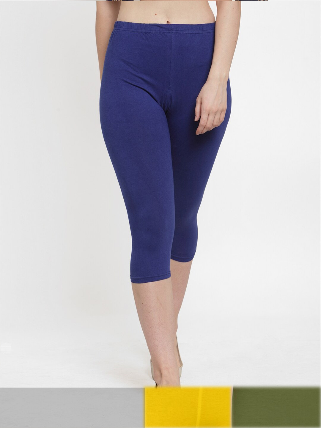 

Jinfo Women Blue & Yellow Pack of 3 Cotton Capris