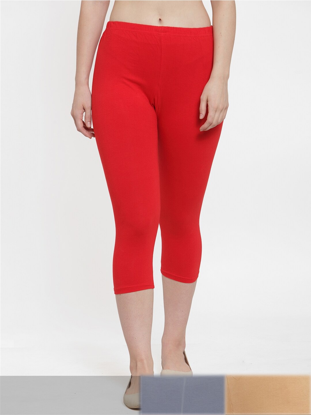 

Jinfo Women Red & Grey Pack of 3 Cotton Capris