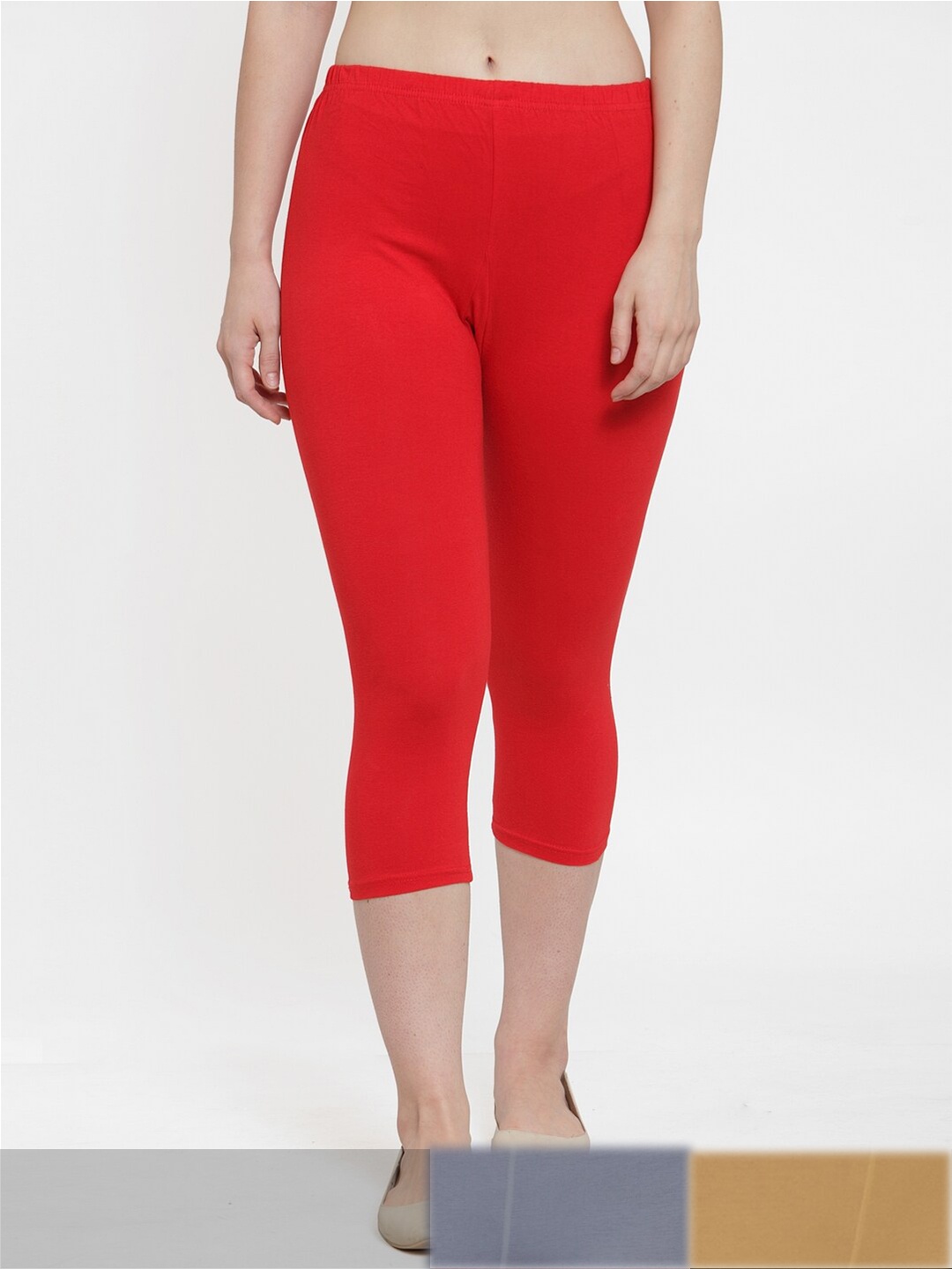 

Jinfo Women Red & Grey Pack of 3 Cotton Capris