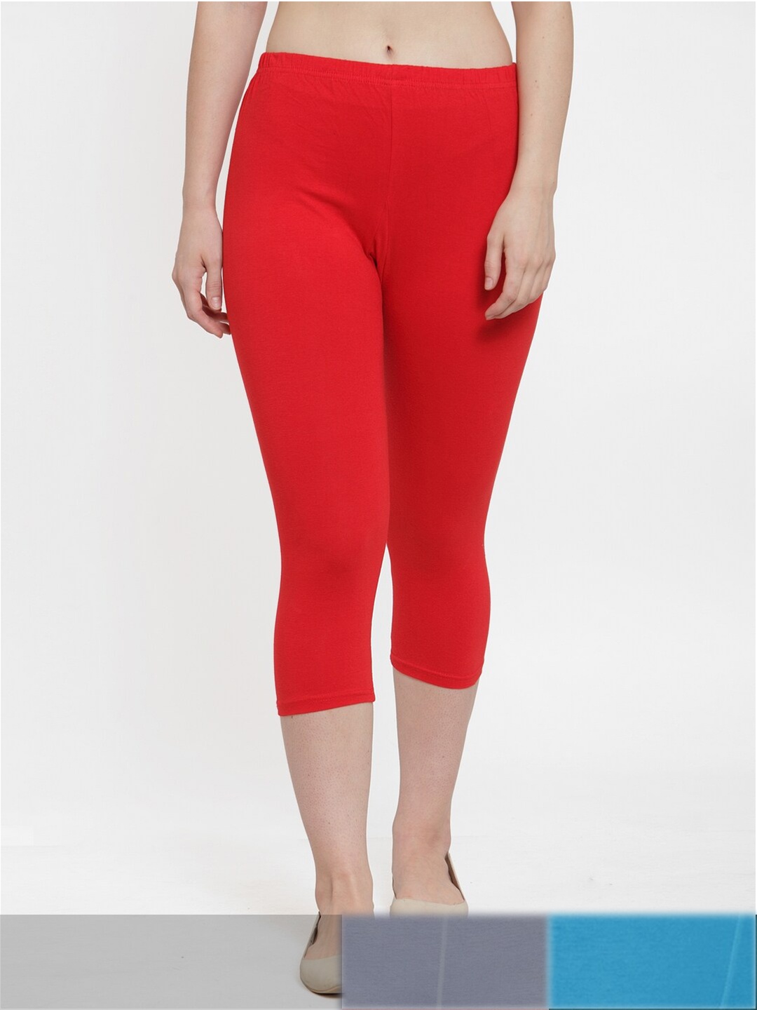 Jinfo Women Red & Grey Pack of 3 Cotton Capris