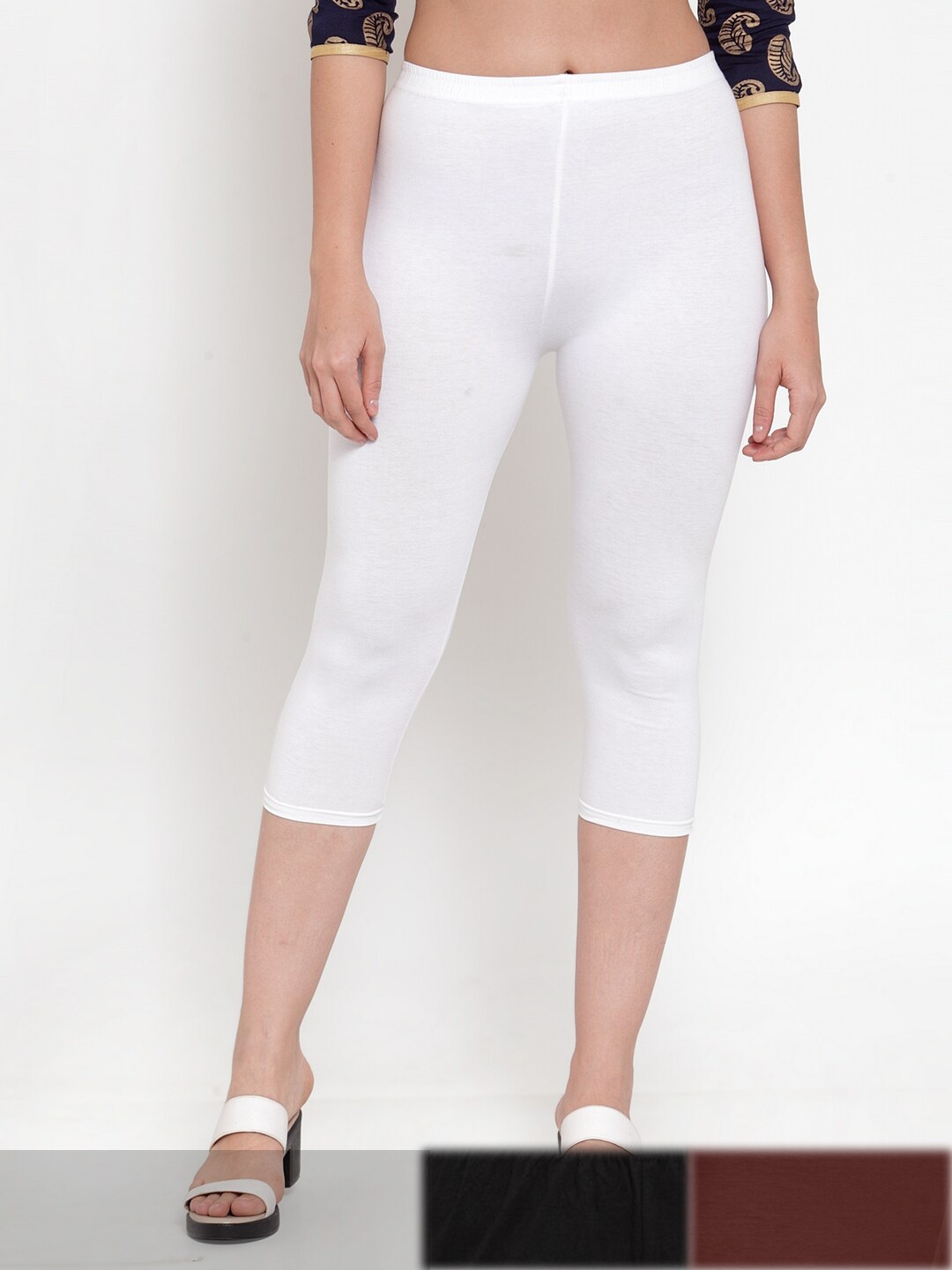 

Jinfo Women Black & White Pack of 3 Cotton Capris