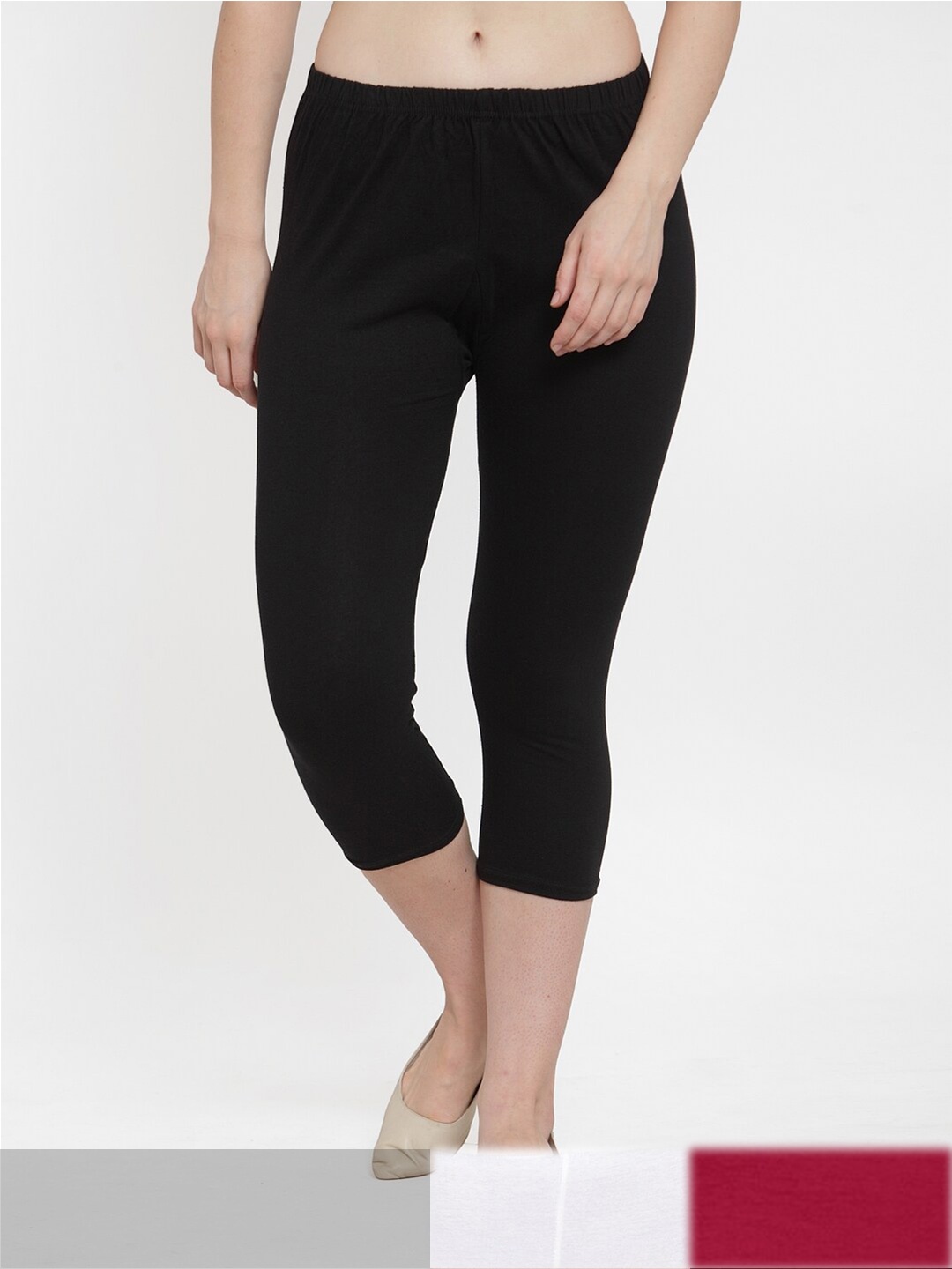 Jinfo Women Black & White Pack of 3 Cotton Capris