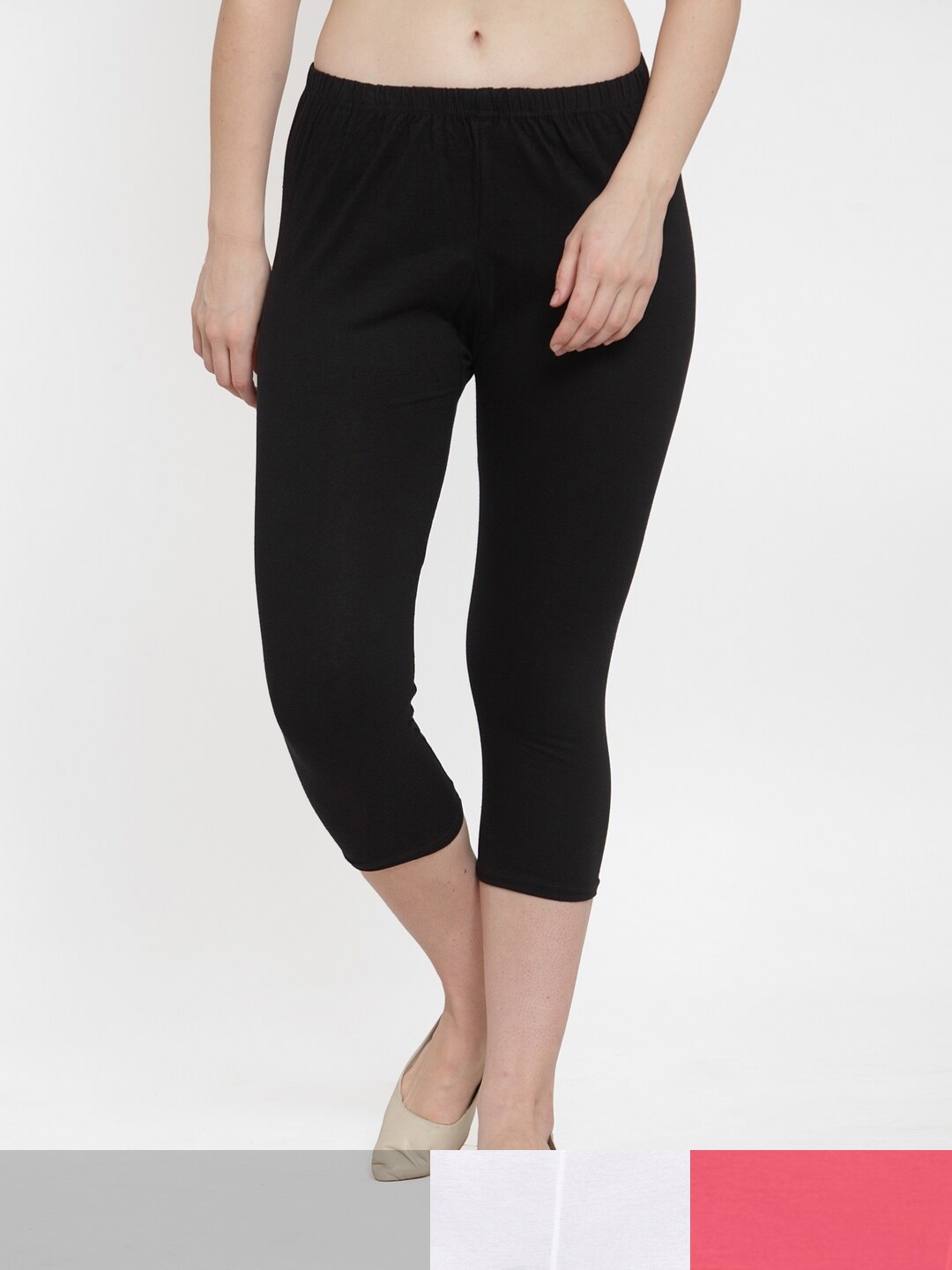 

Jinfo Women Black & White Pack of 3 Cotton Capris