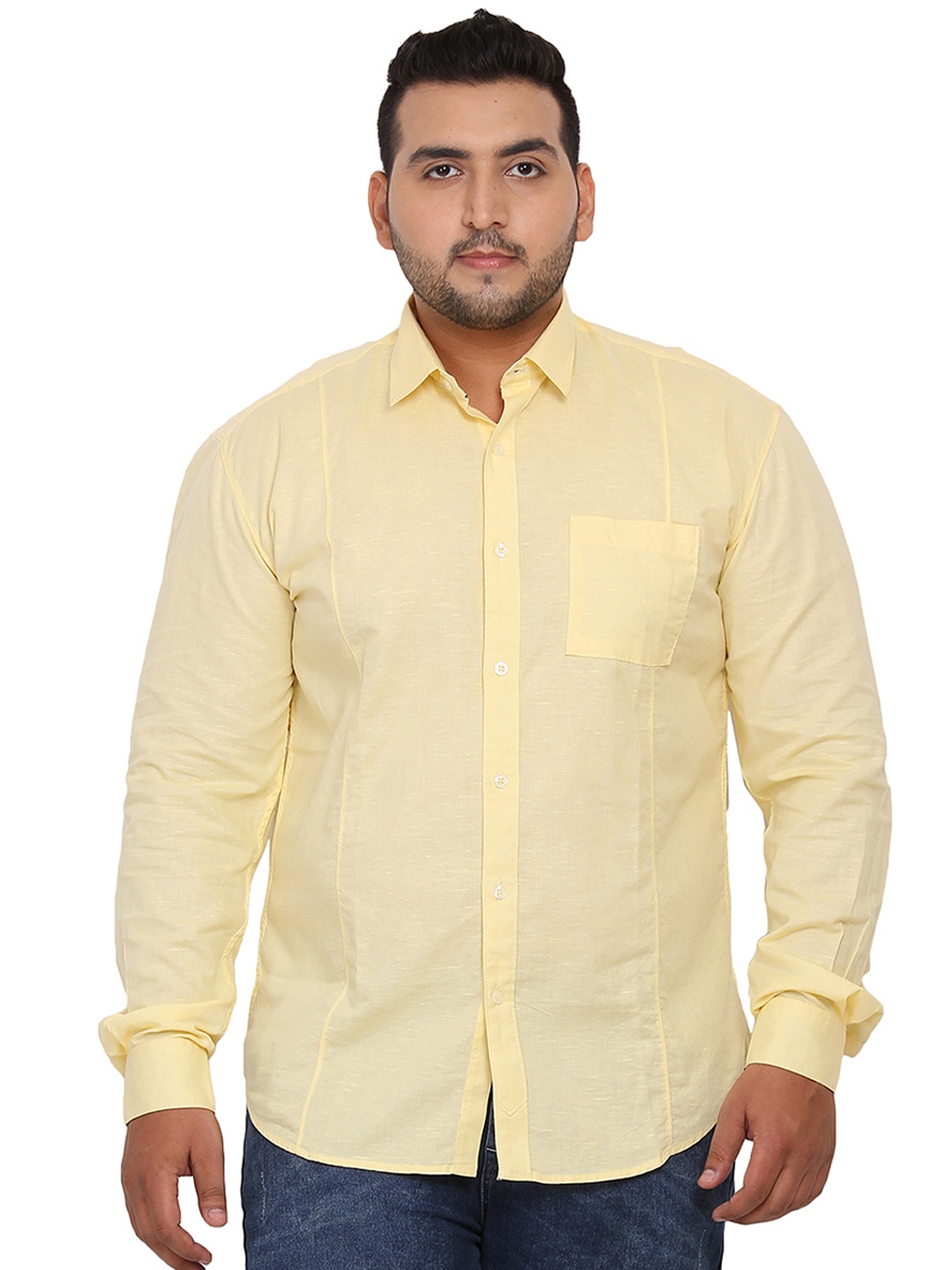 

John Pride Plus Size Men Yellow Slim Fit Solid Casual Shirt