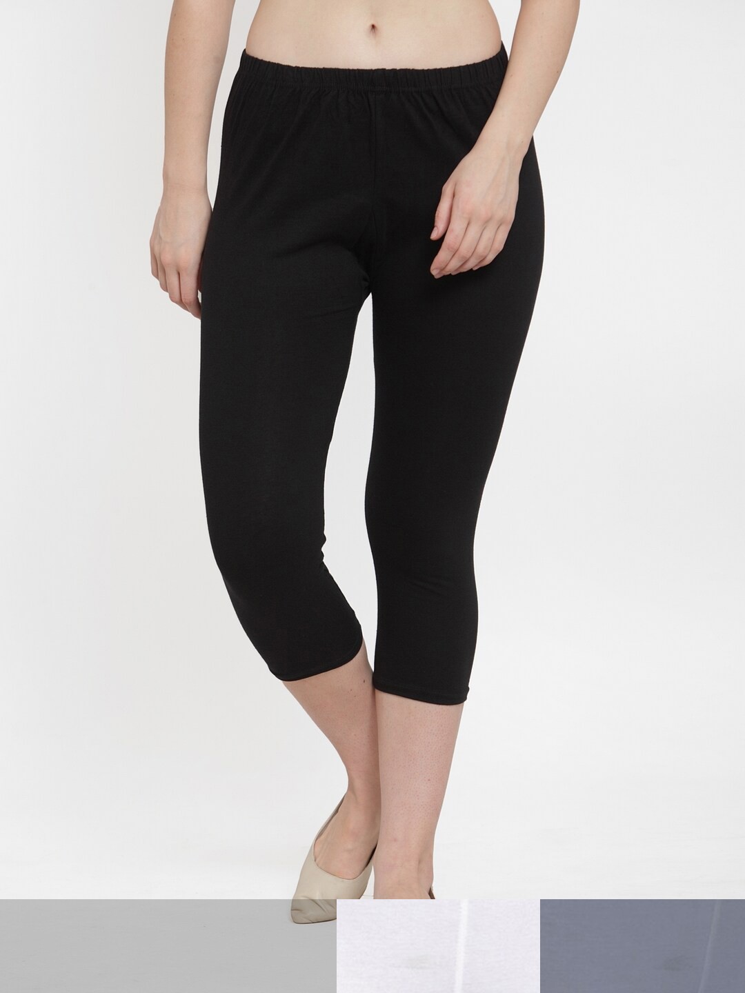 

Jinfo Women Black & White Pack of 3 Cotton Capris