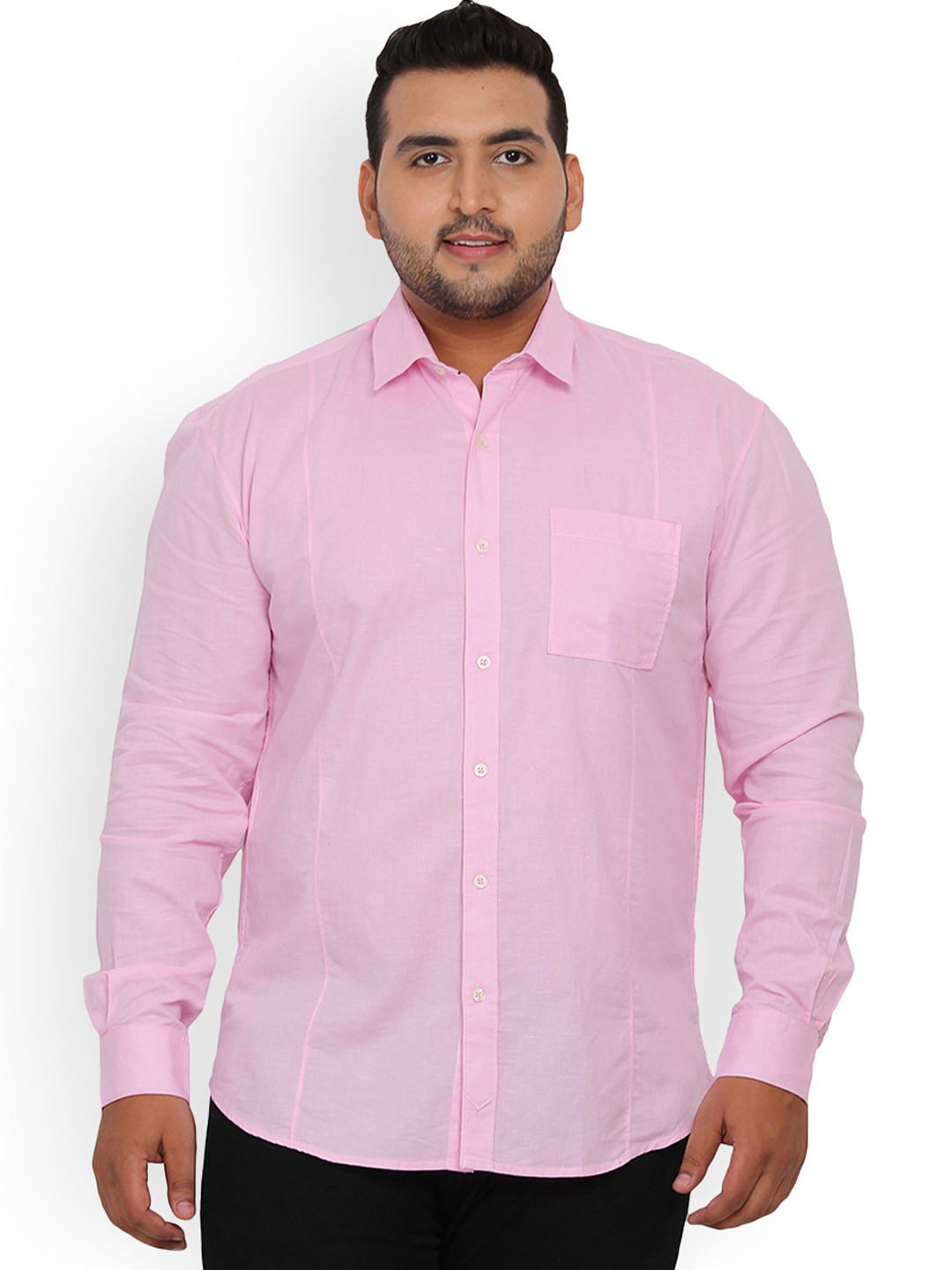 

John Pride Plus Size Men Pink Slim Fit Solid Casual Shirt
