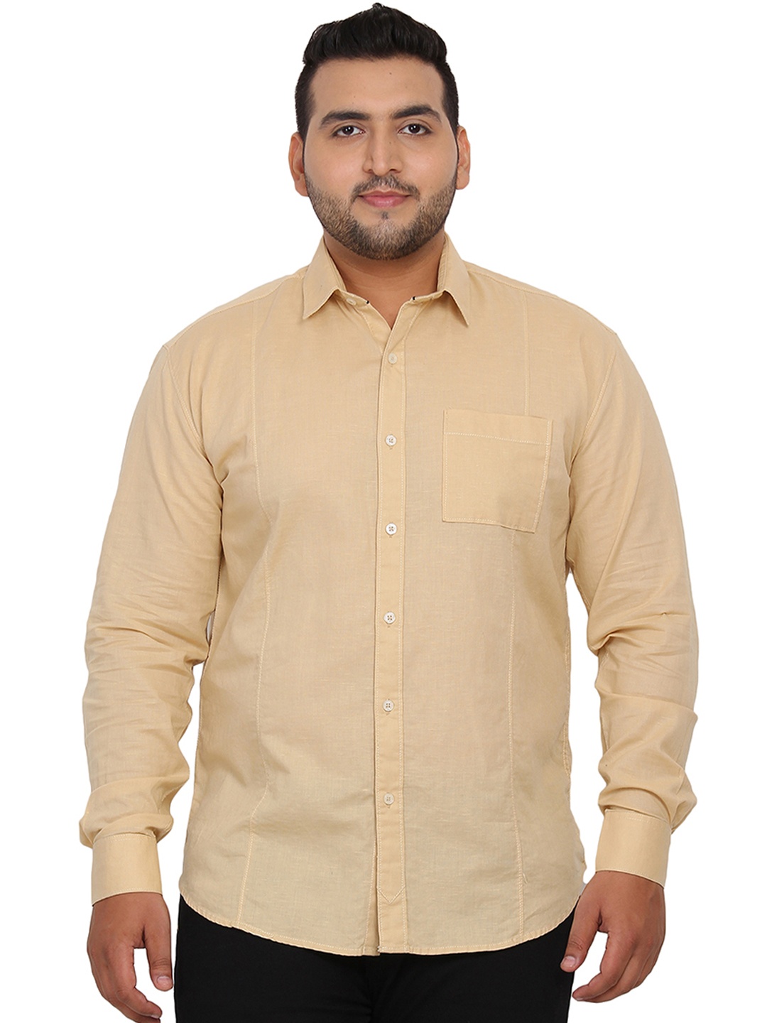 

John Pride Plus Size Men Beige Slim Fit Solid Casual Shirt