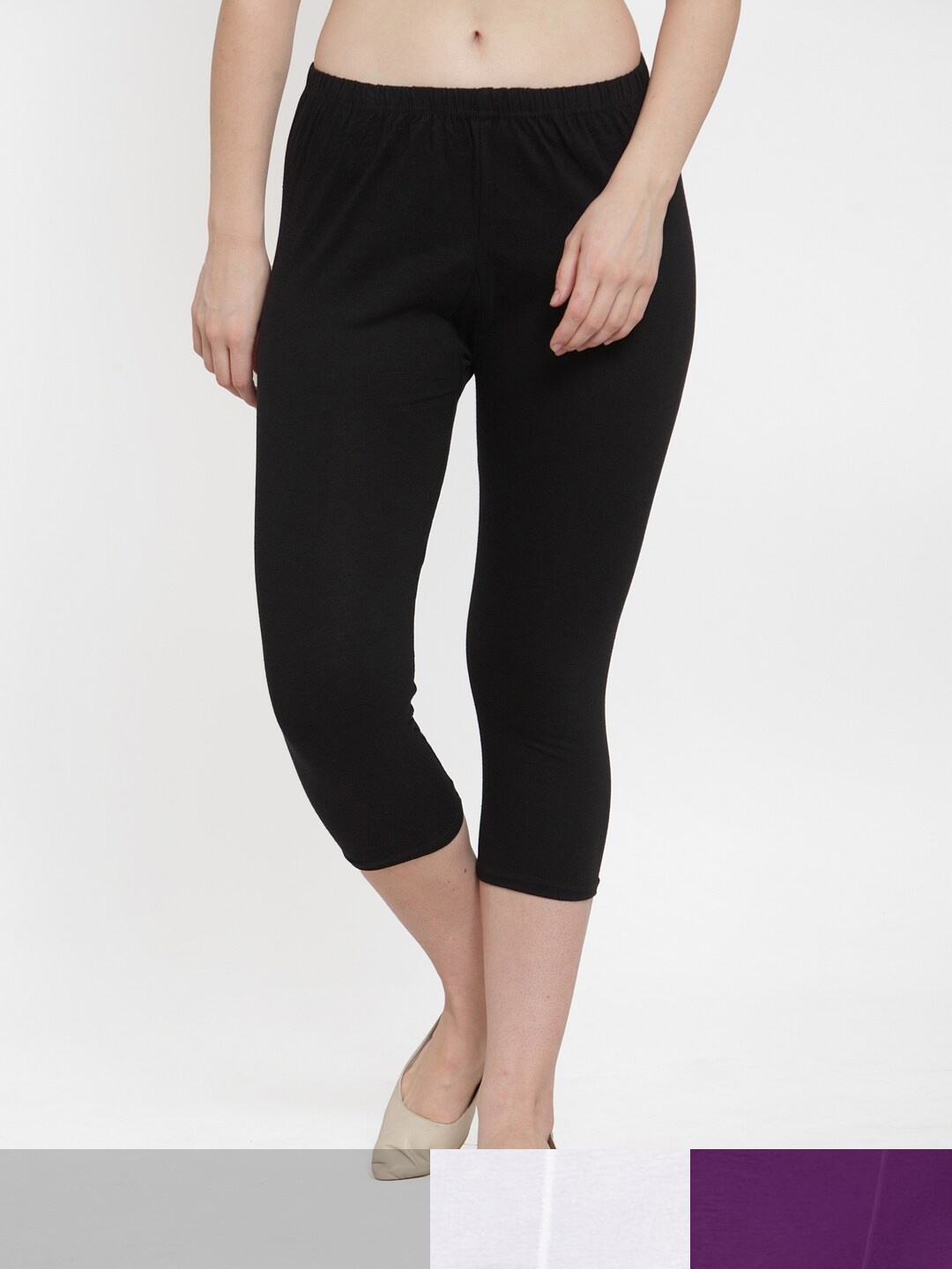 

Jinfo Women Black & White Pack of 3 Cotton Solid Capris