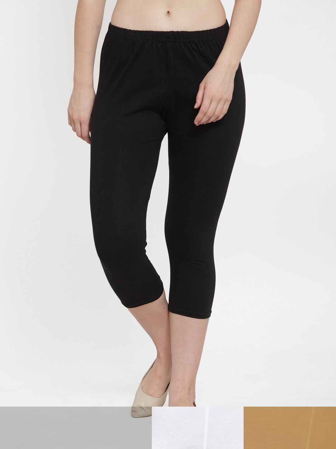 

Jinfo Women Black & White Pack of 3 Cotton Solid Capris