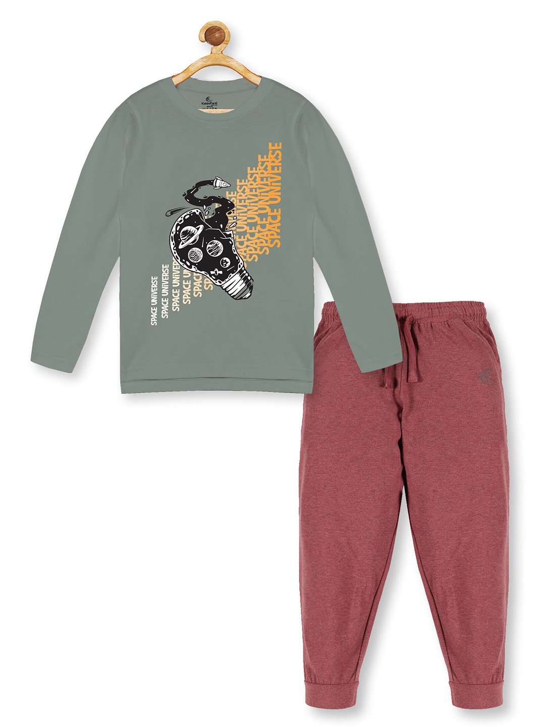 

KiddoPanti Boys Grey & Rust Printed Pure Cotton T-shirt