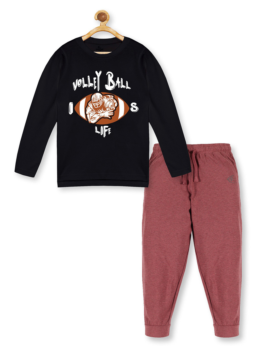 

KiddoPanti Boys Black & Rust Printed Pure Cotton T-shirt with Trousers