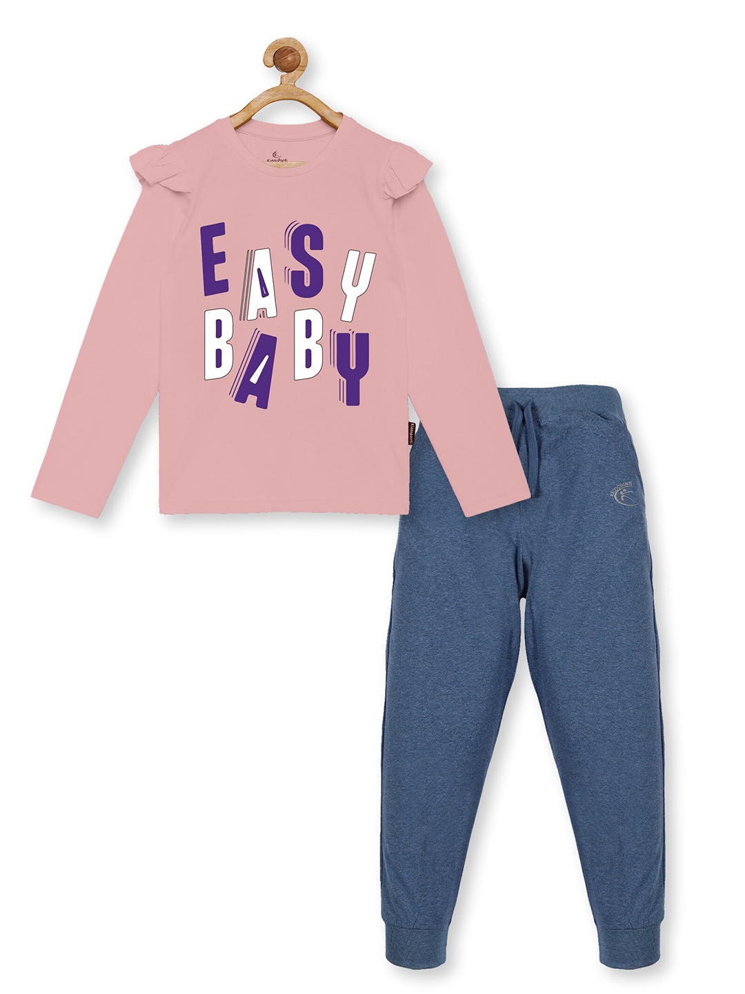 

KiddoPanti Girls Pink & Blue Pure Cotton Printed T-shirt
