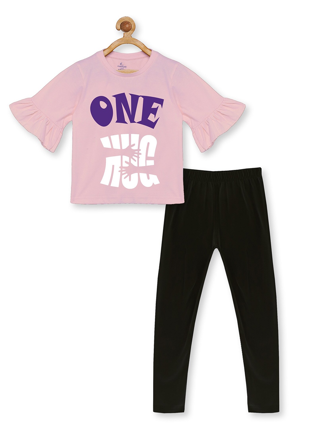 KiddoPanti Girls Pink & Black Printed Pure Cotton T-shirt with Leggings