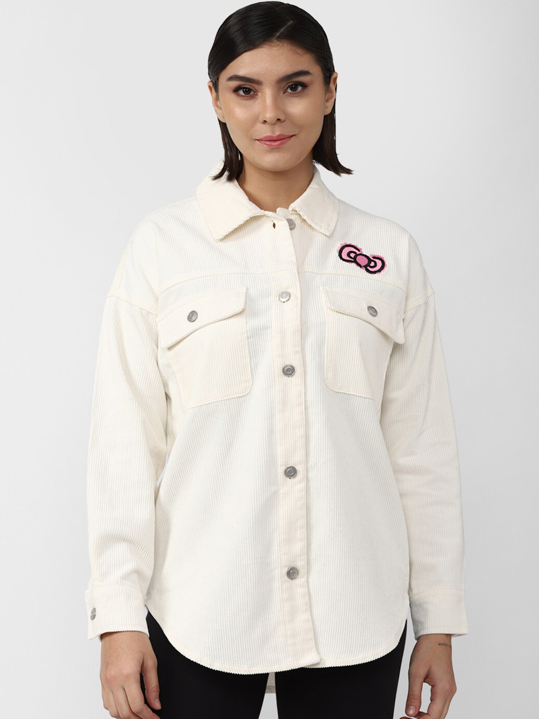 

FOREVER 21 Women Beige Solid Cotton Shacket