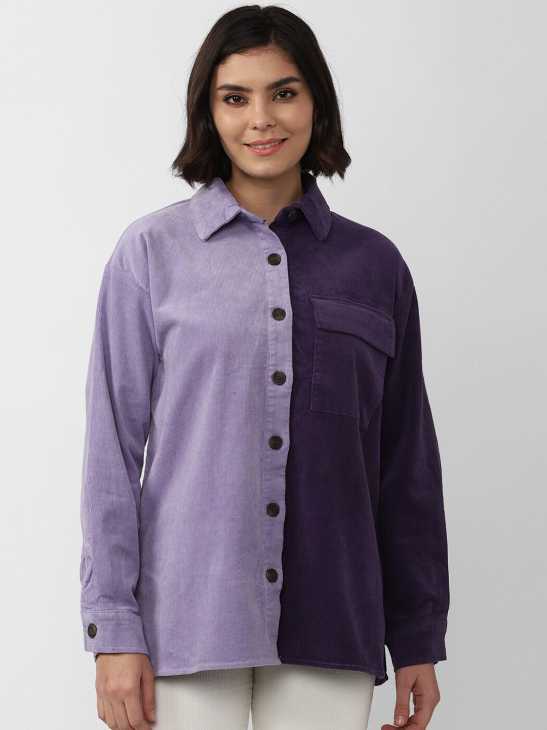 

FOREVER 21 Women Purple Colourblocked Longline Tailored Jacket