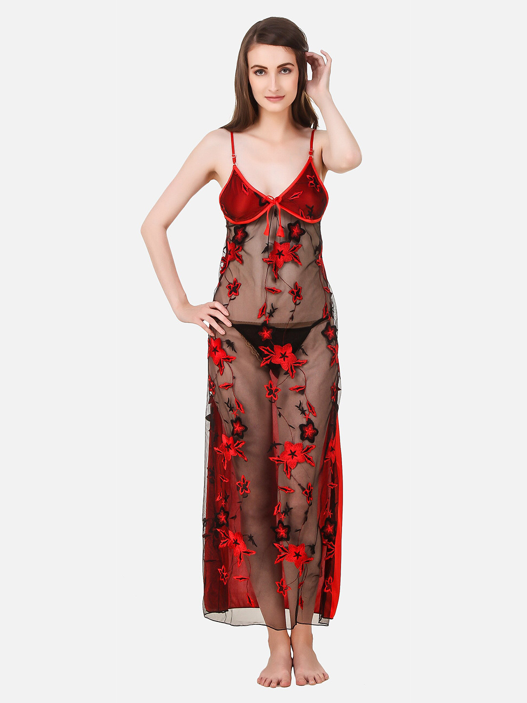 

StyFun Red Embroidered Maxi Nightdress