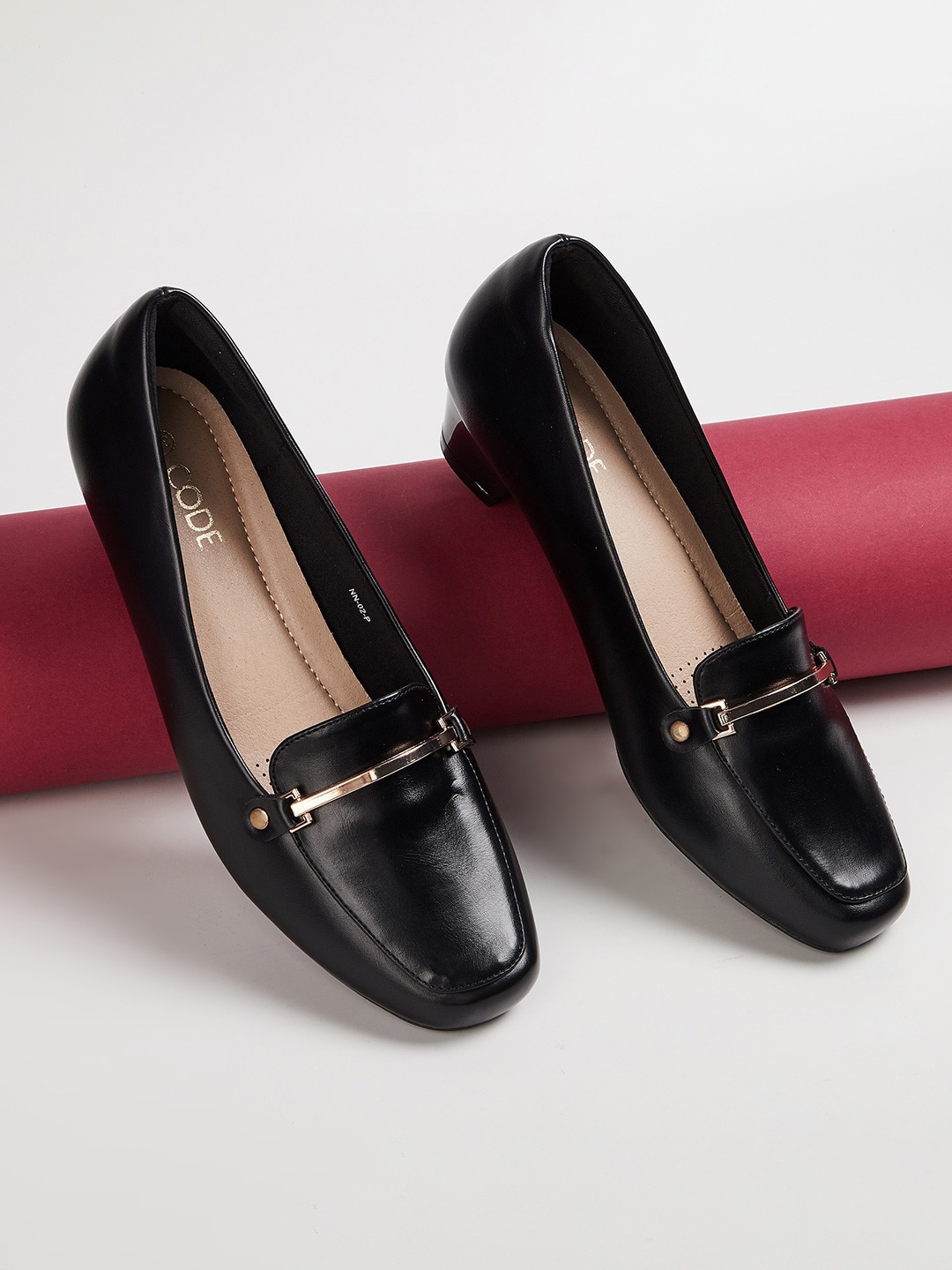 

CODE by Lifestyle Black Textured Block Pumps Heels