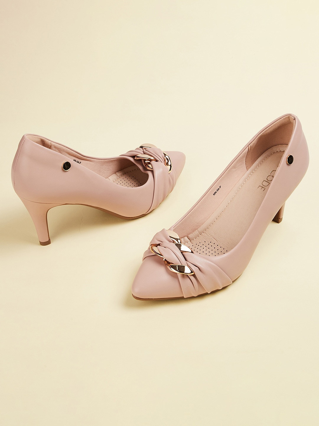 

CODE by Lifestyle Women Peach-Coloured Textured Party Stiletto Pumps with Bows