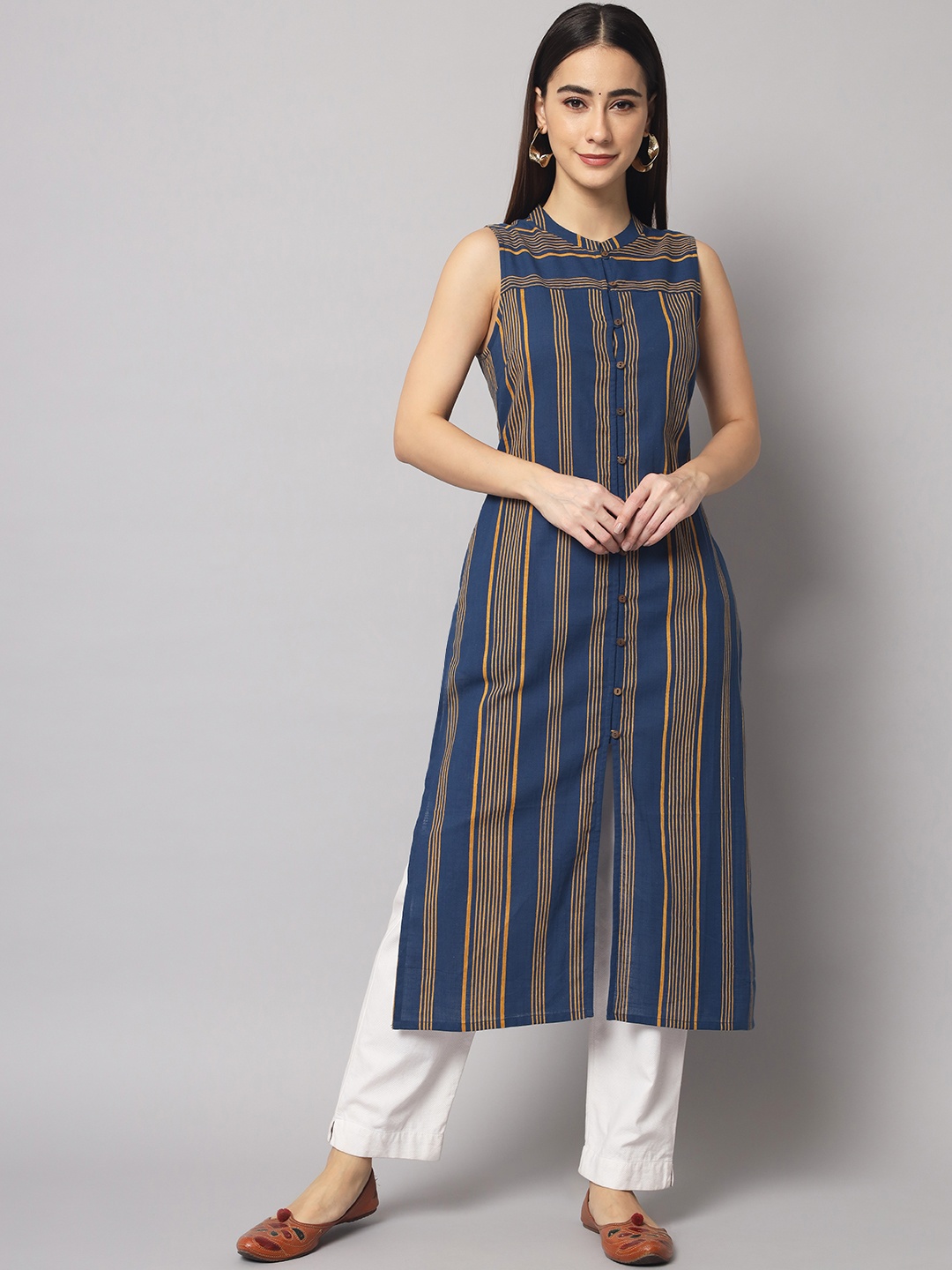 

Sutidora Striped Pure Cotton Kurta, Blue