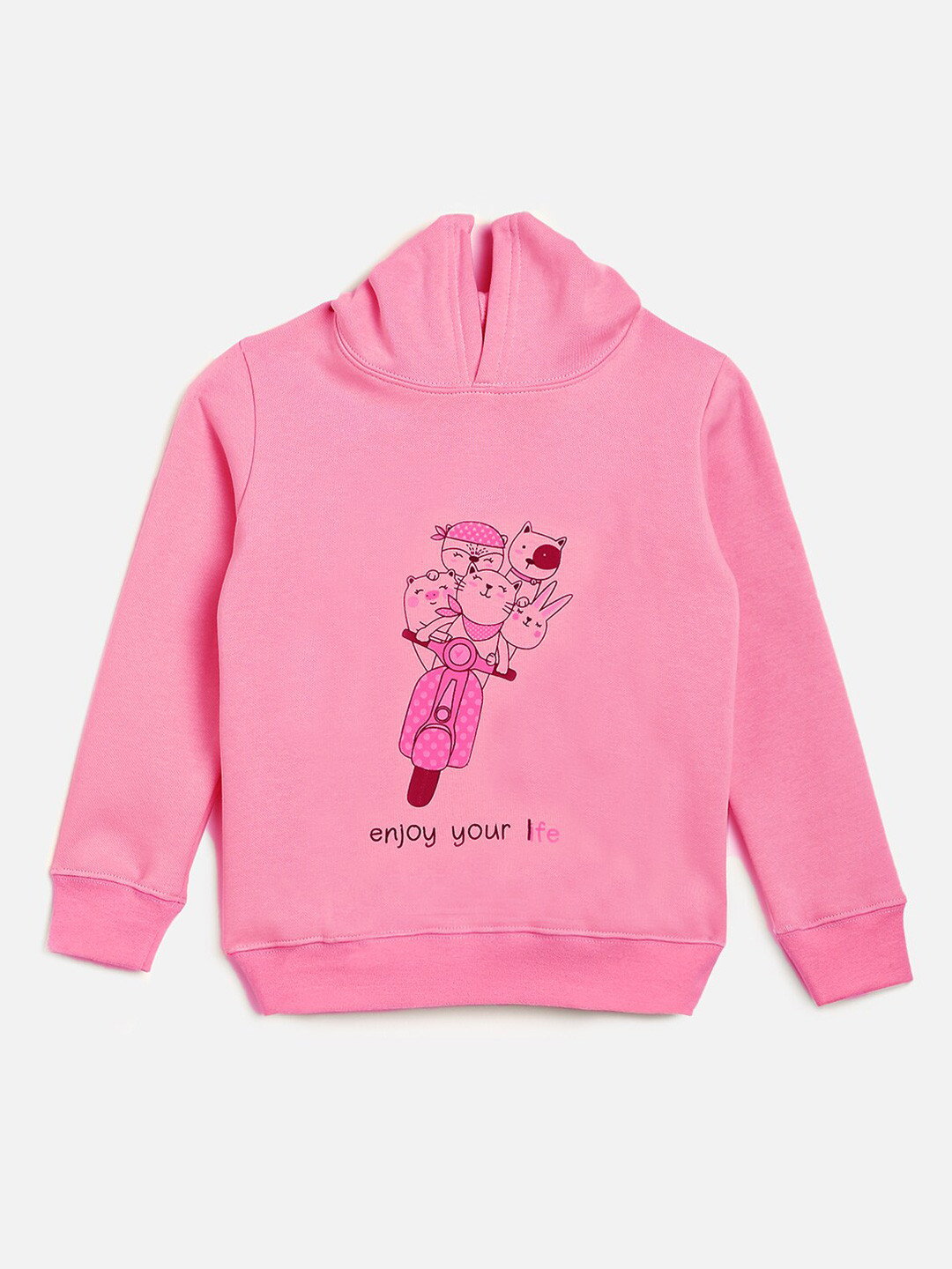 

KIDSCRAFT Girls Pink Printed Hooded Fleece Sweatshirt