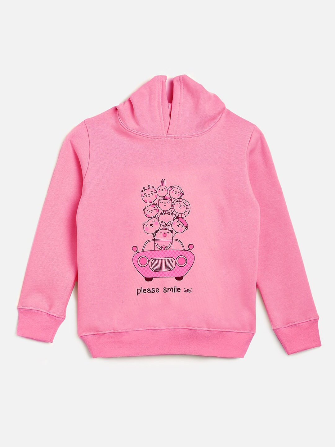 

KIDSCRAFT Girls Pink Printed Hooded Fleece Pullover Sweatshirt