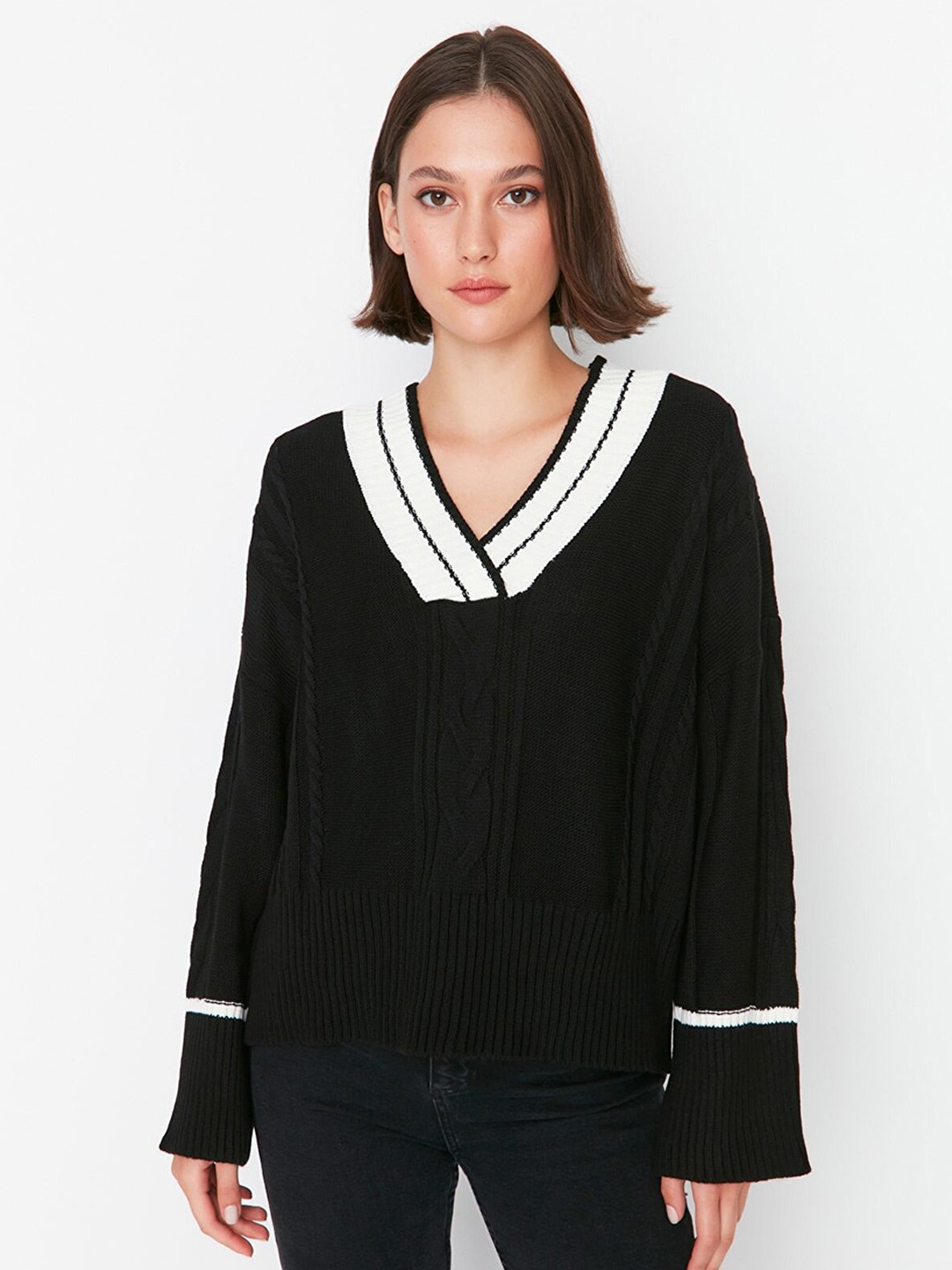 

Trendyol Women Black & White Acrylic Pullover Sweater