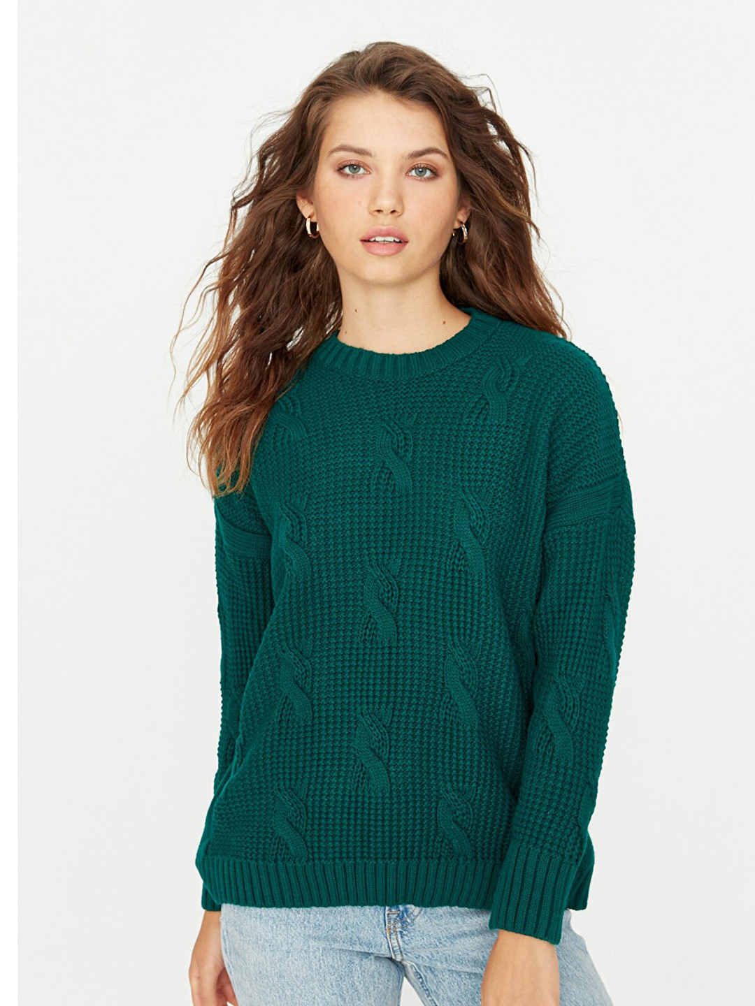 

Trendyol Women Green Acrylic Cable Knit Pullover