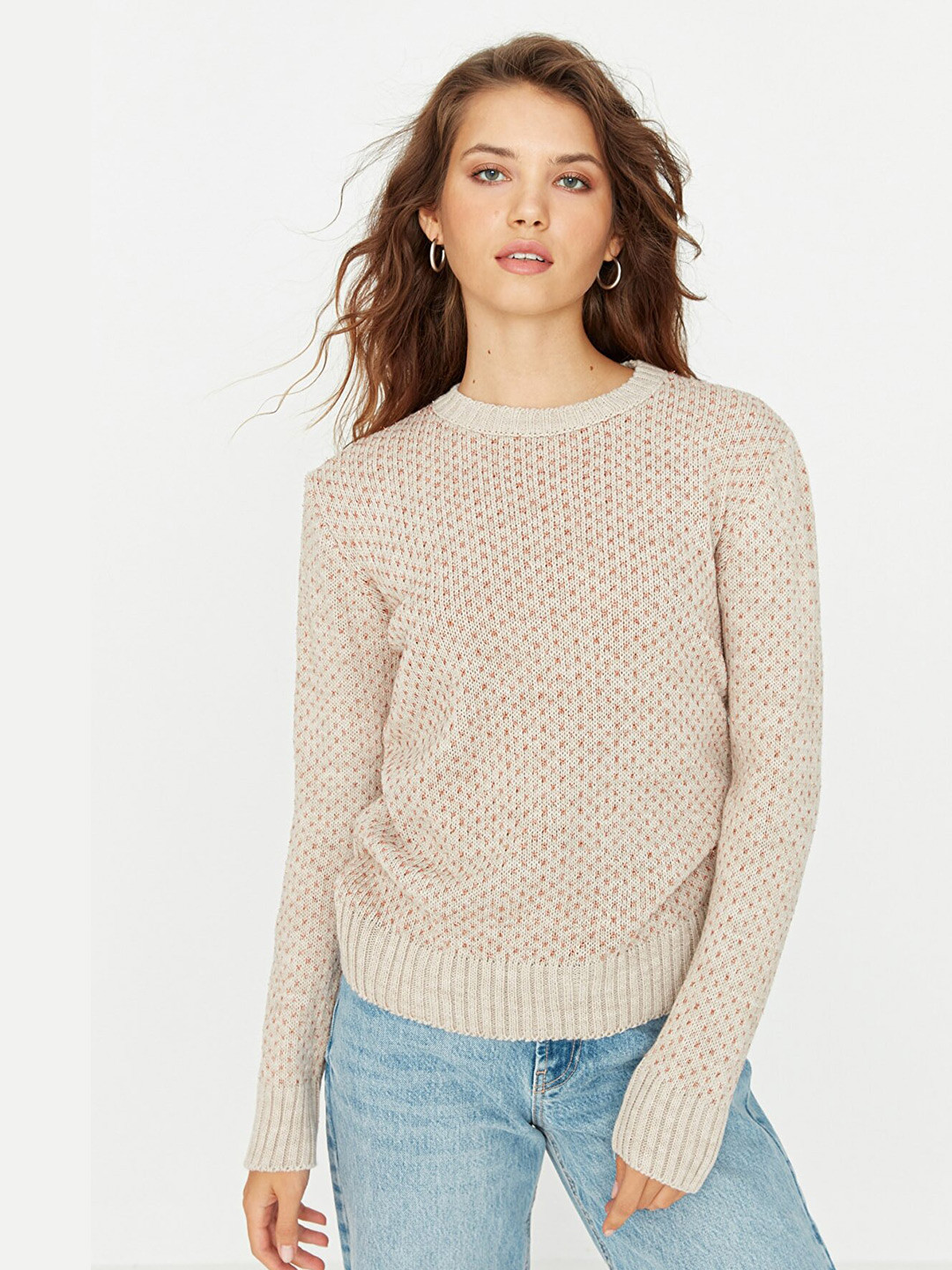 

Trendyol Women Beige Acrylic Geometric Printed Pullover