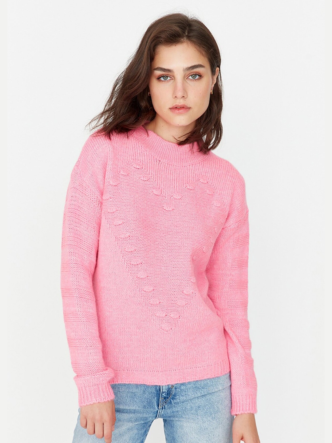 

Trendyol Women Cable Knit Acrylic Pullover Sweater, Pink