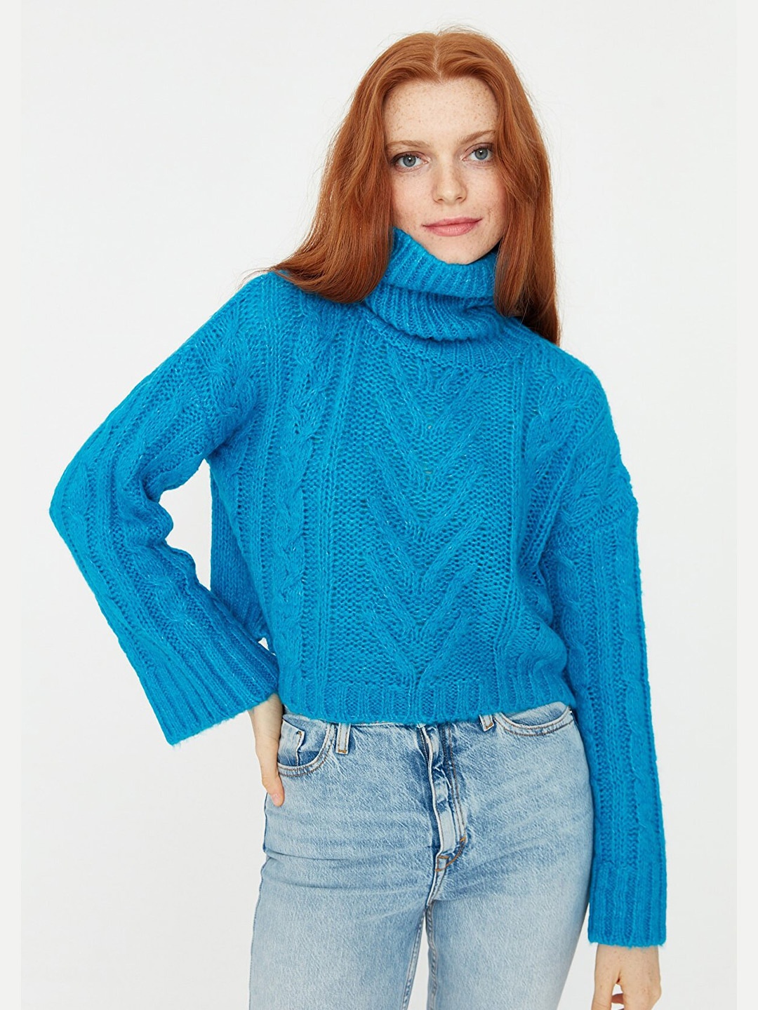 

Trendyol Women Cable Knit Acrylic Pullover Sweater, Blue