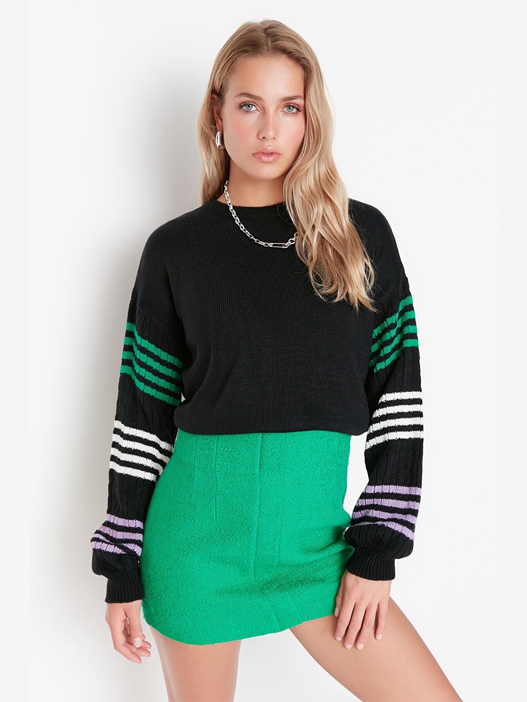 

Trendyol Women Black Striped Pullover