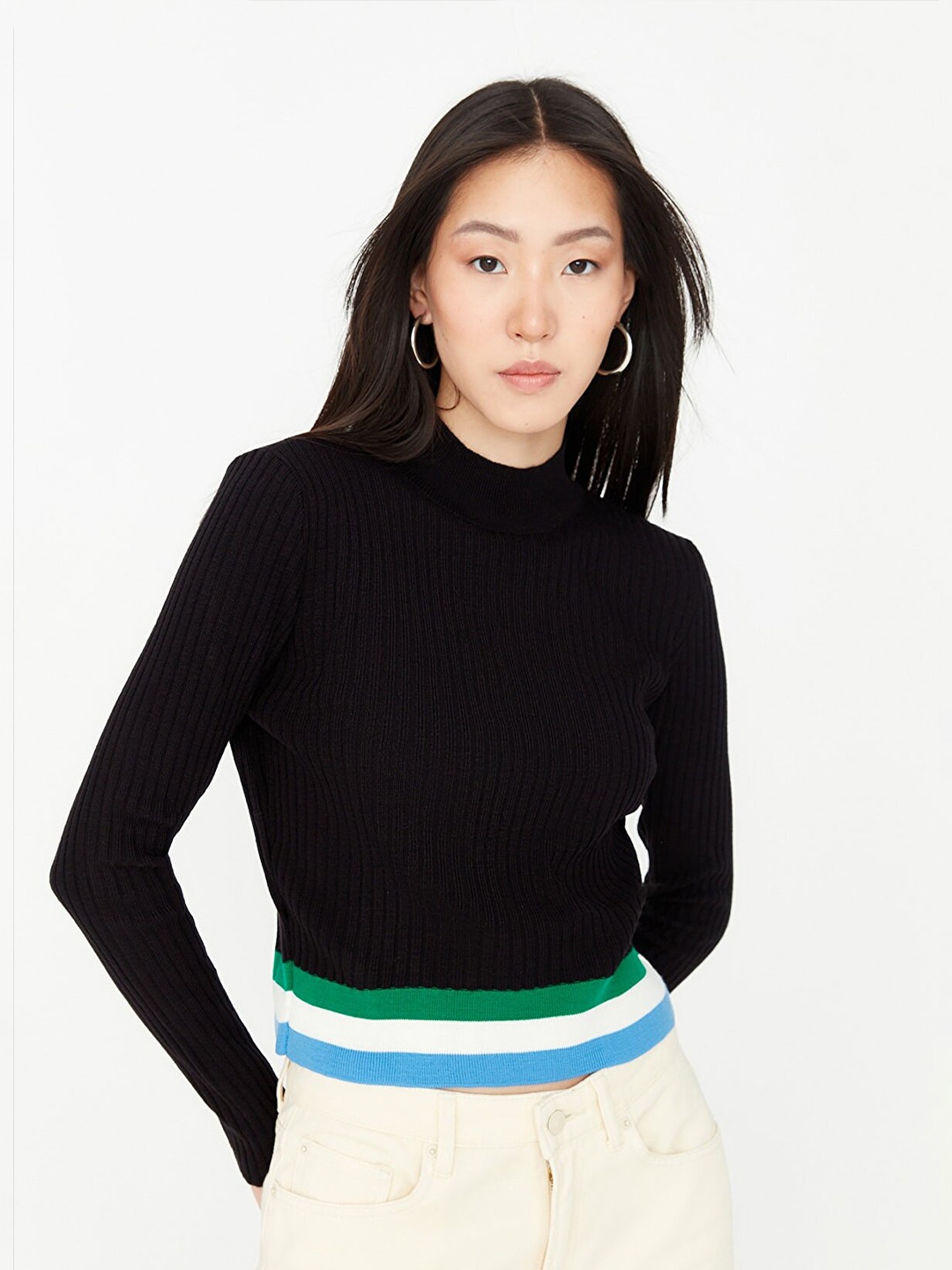

Trendyol Women Black Ribbed Pullover