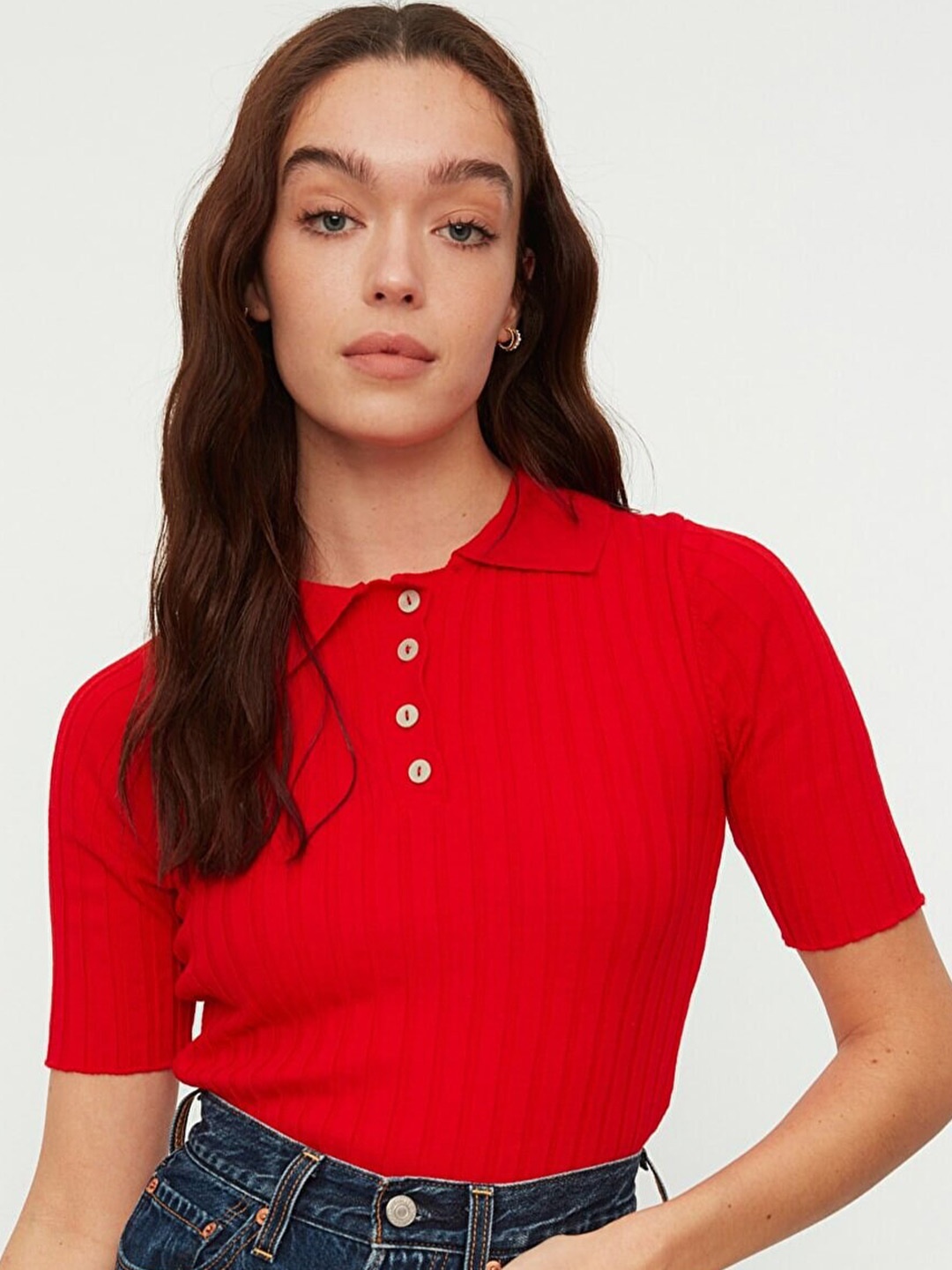 

Trendyol Women Red Ribbed Pullover