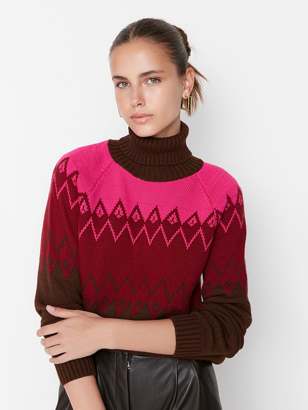Trendyol Women Brown & Pink Printed Pullover