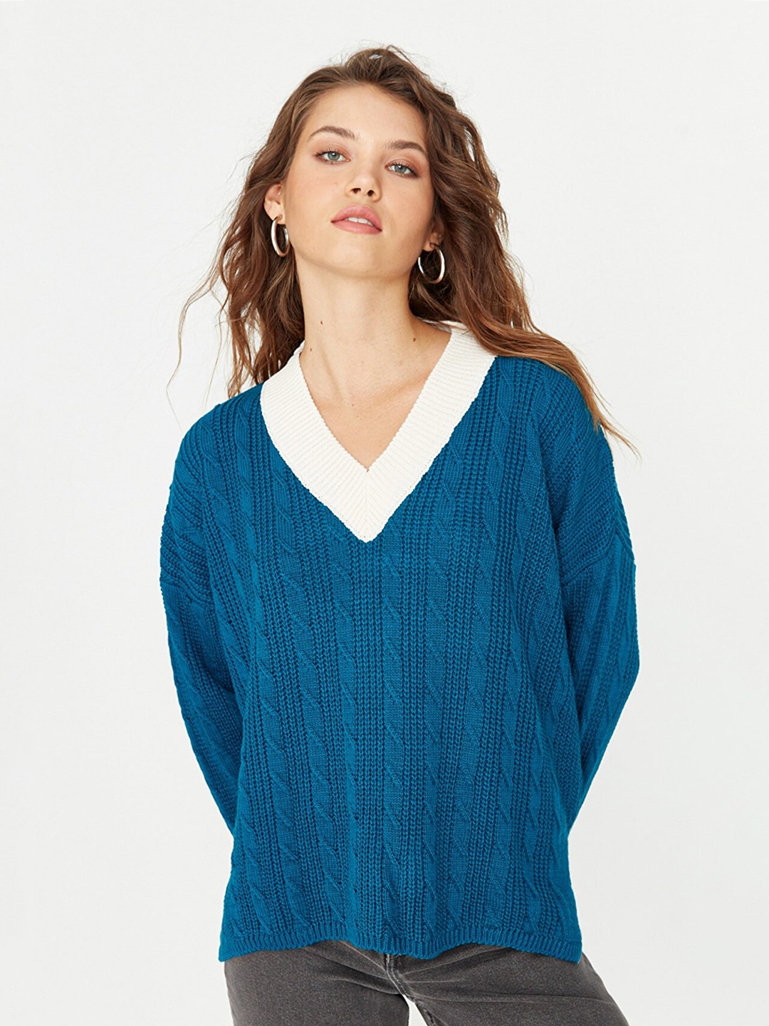 

Trendyol Women Blue Cable Knit Pullover
