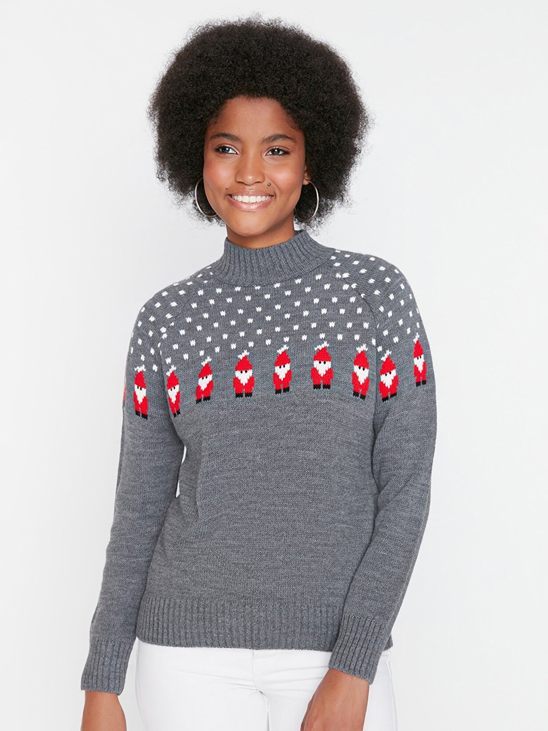 

Trendyol Women Grey Quirky Printed Pullover