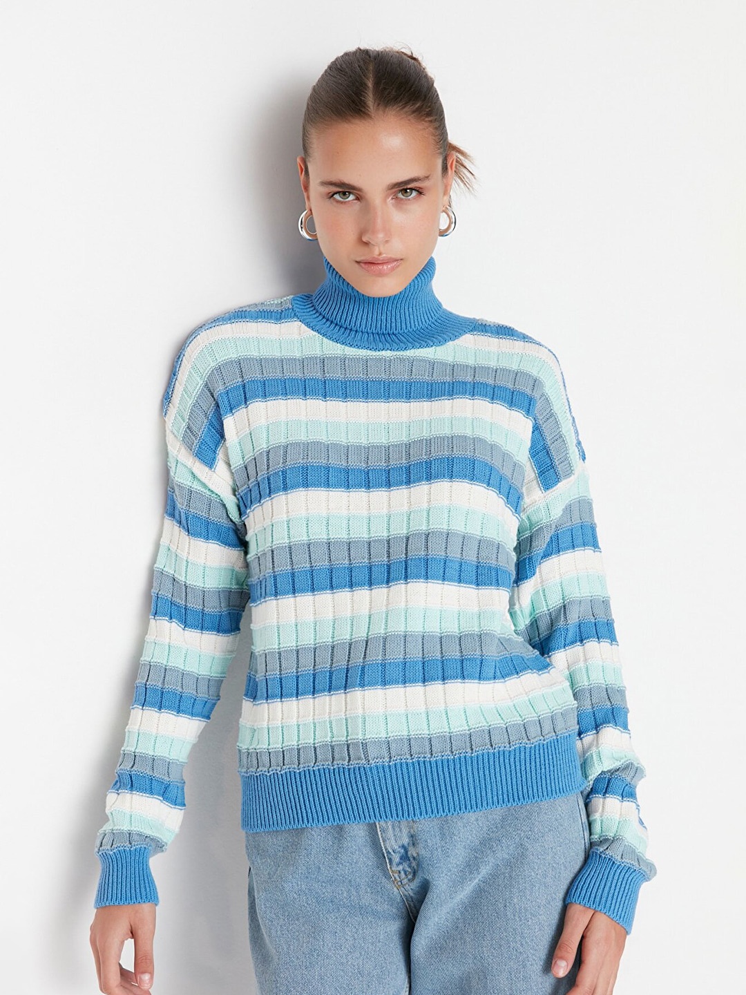 

Trendyol Women Blue Striped Pullover