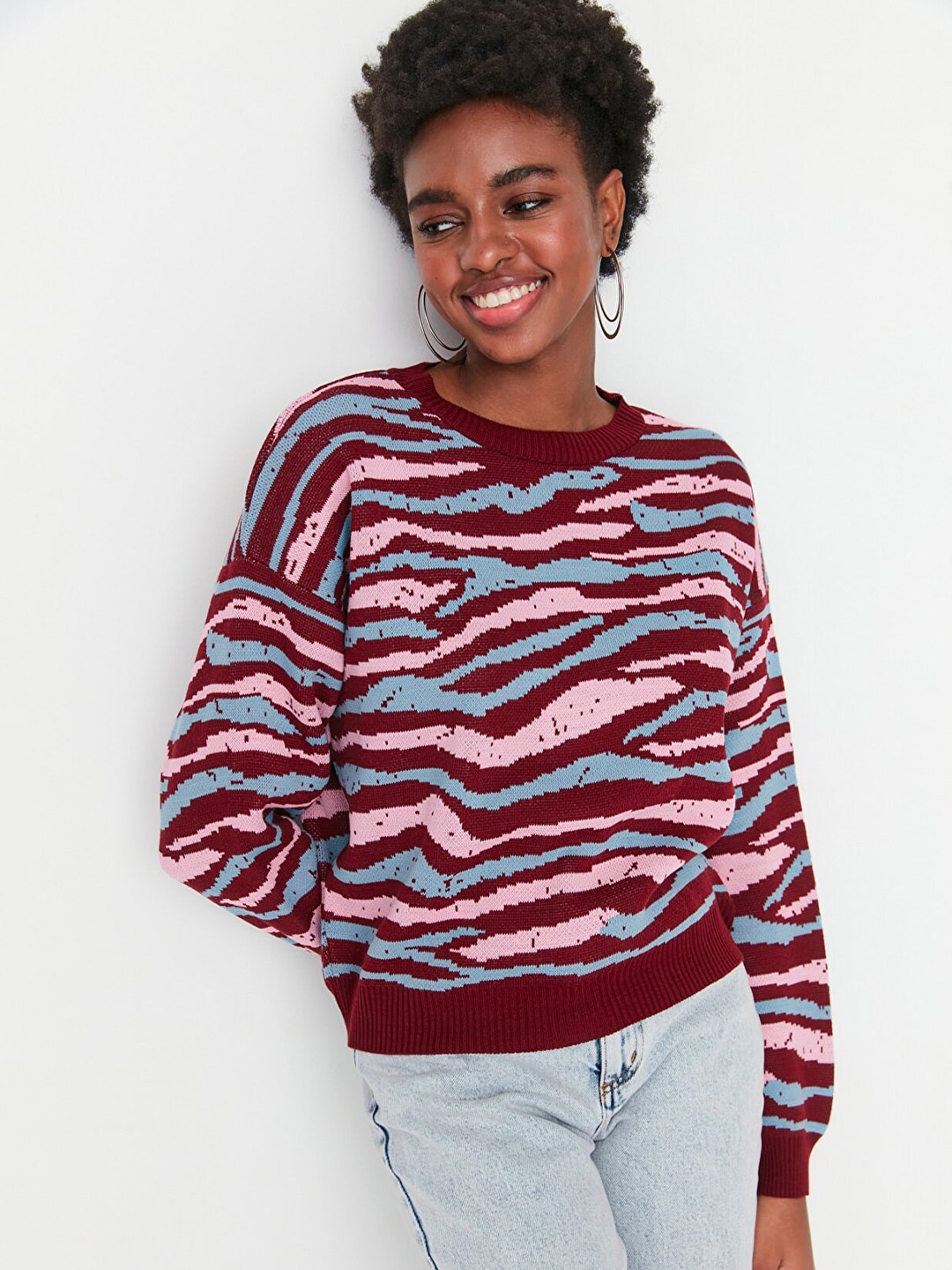 

Trendyol Women Burgundy Printed Pullover