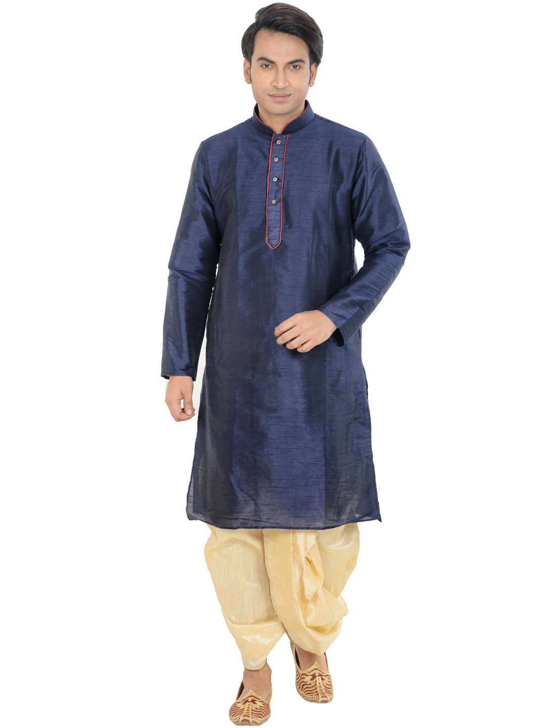 

DEYANN Men Navy & Cream-Coloured Solid Kurta with Dhoti Pants, Navy blue