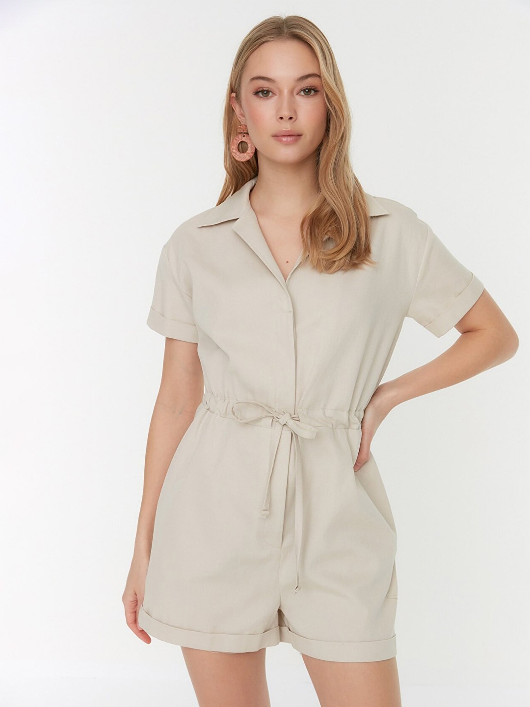 Trendyol Grey Solid Cotton Jumpsuit